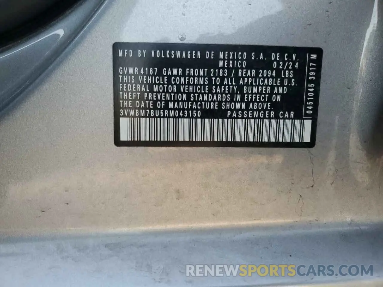 12 fotografías del automóvil dañado 3VWBM7BU5RM043150 VOLKSWAGEN JETTA 2024