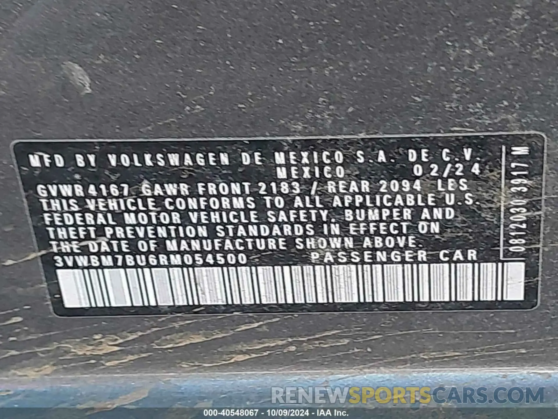 9 fotografías del automóvil dañado 3VWBM7BU6RM054500 VOLKSWAGEN JETTA 2024