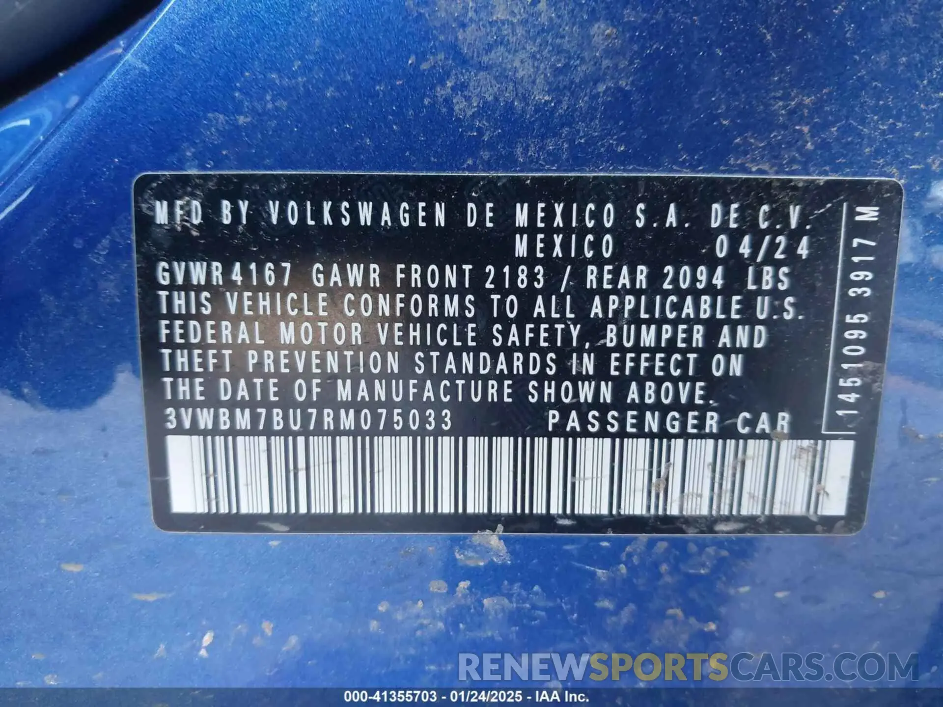 9 fotografías del automóvil dañado 3VWBM7BU7RM075033 VOLKSWAGEN JETTA 2024