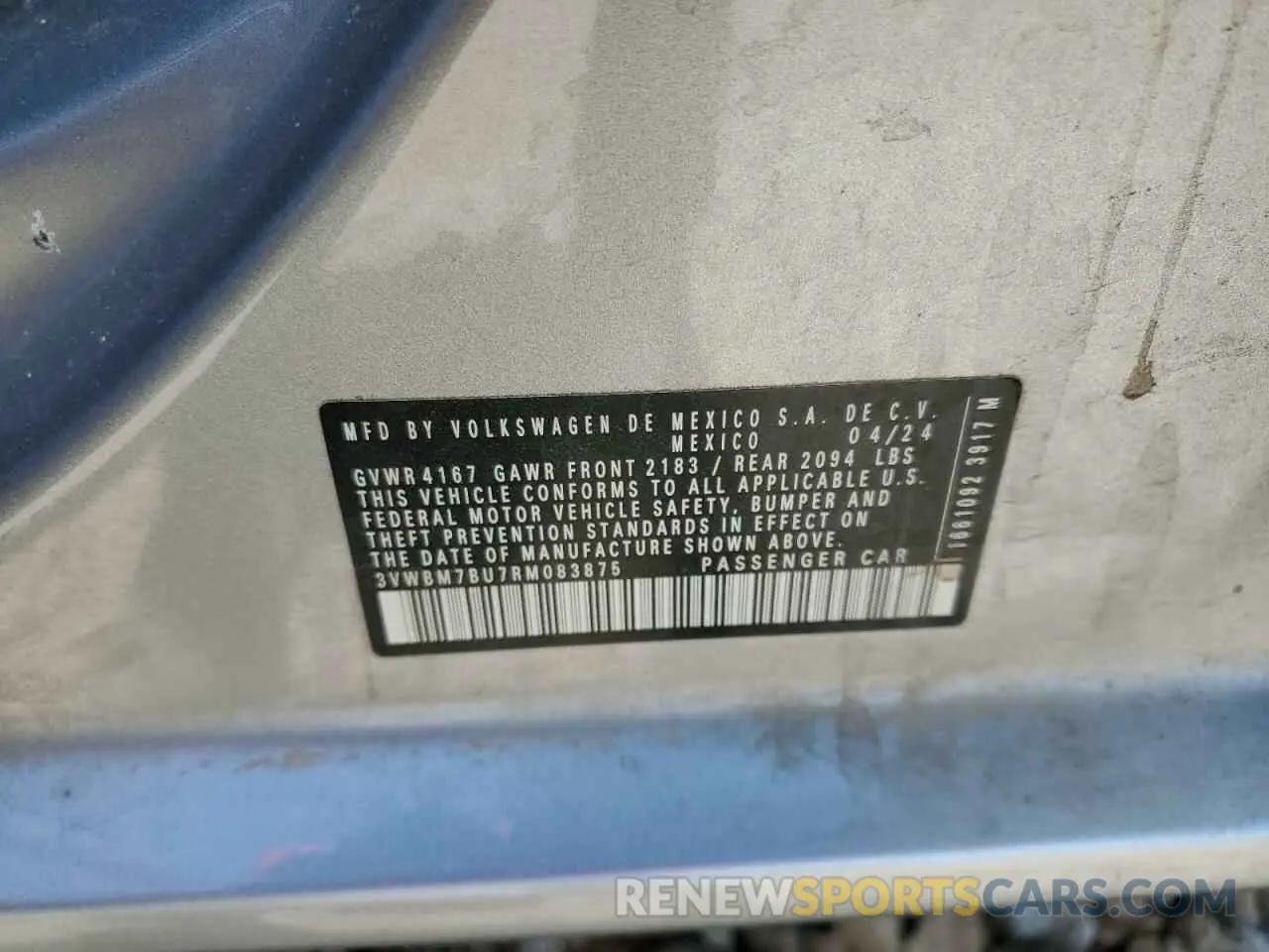 12 fotografías del automóvil dañado 3VWBM7BU7RM083875 VOLKSWAGEN JETTA 2024