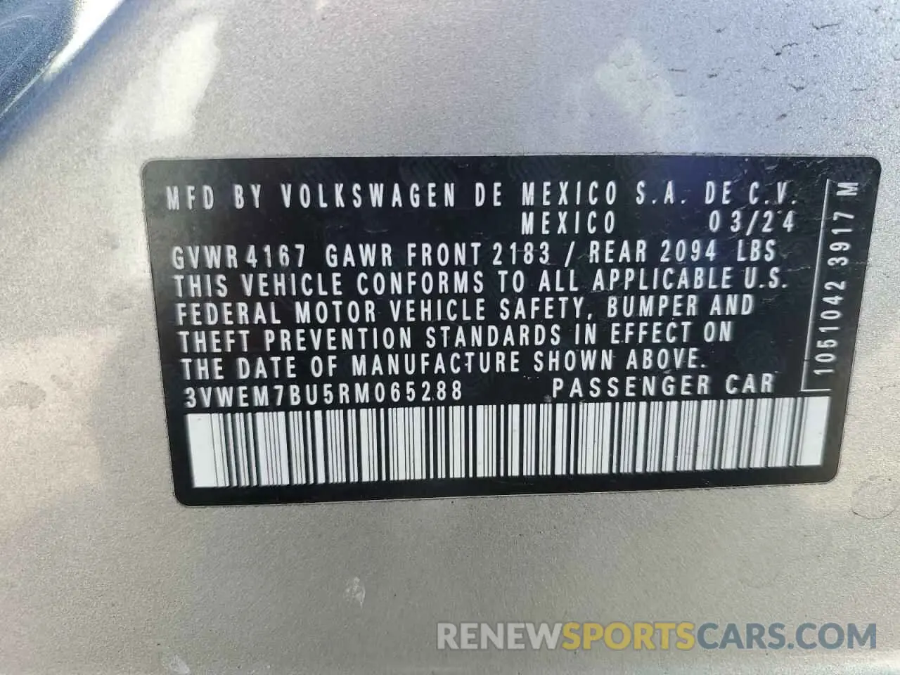 14 fotografías del automóvil dañado 3VWEM7BU5RM065288 VOLKSWAGEN JETTA 2024