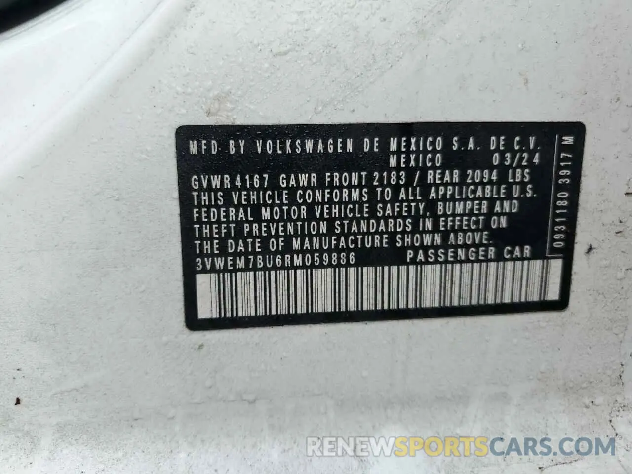 12 fotografías del automóvil dañado 3VWEM7BU6RM059886 VOLKSWAGEN JETTA 2024