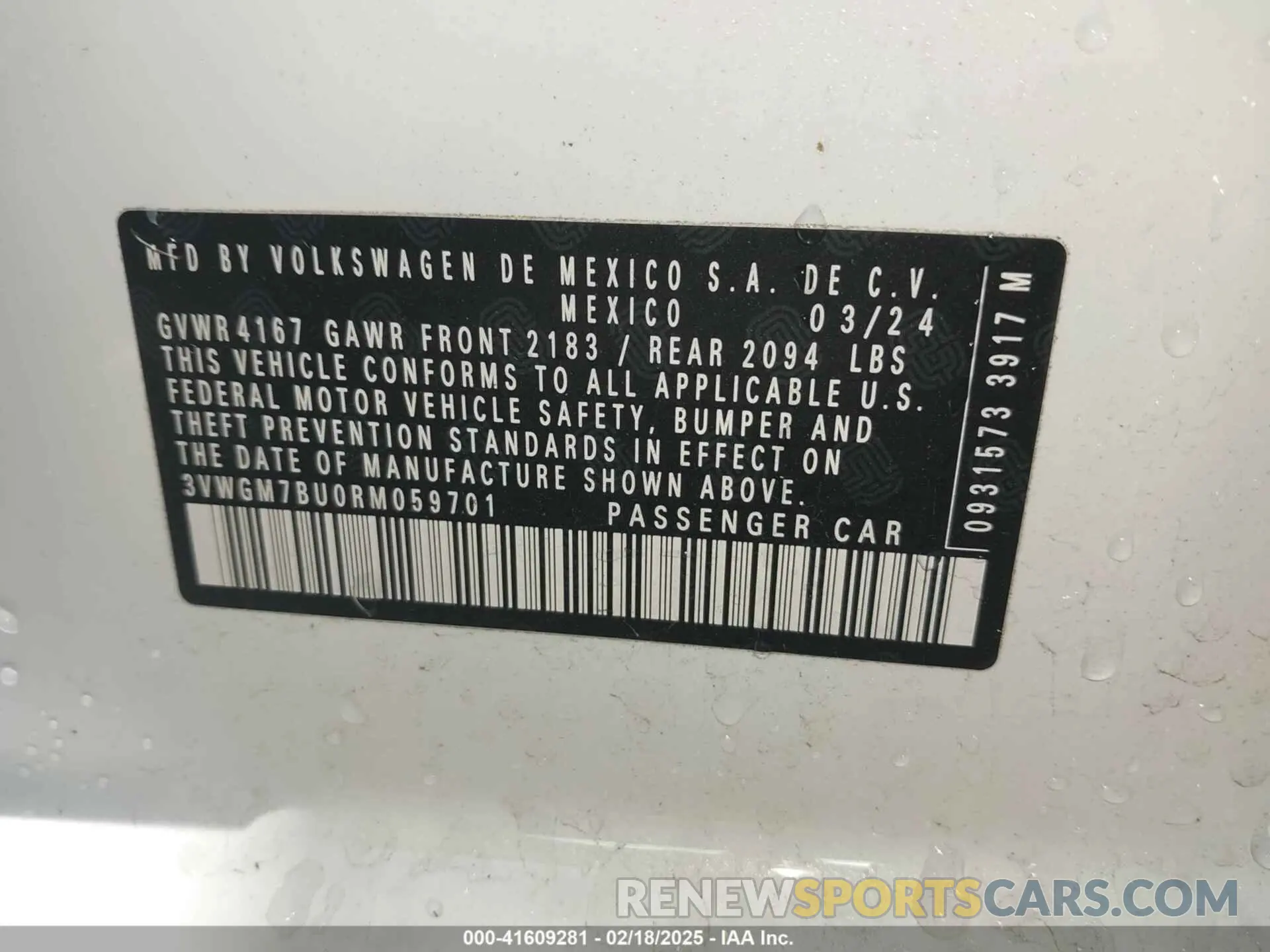 9 fotografías del automóvil dañado 3VWGM7BU0RM059701 VOLKSWAGEN JETTA 2024