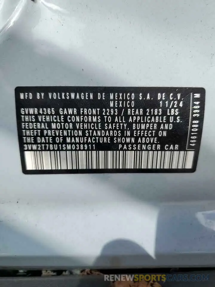 12 fotografías del automóvil dañado 3VW2T7BU1SM038911 VOLKSWAGEN JETTA 2025