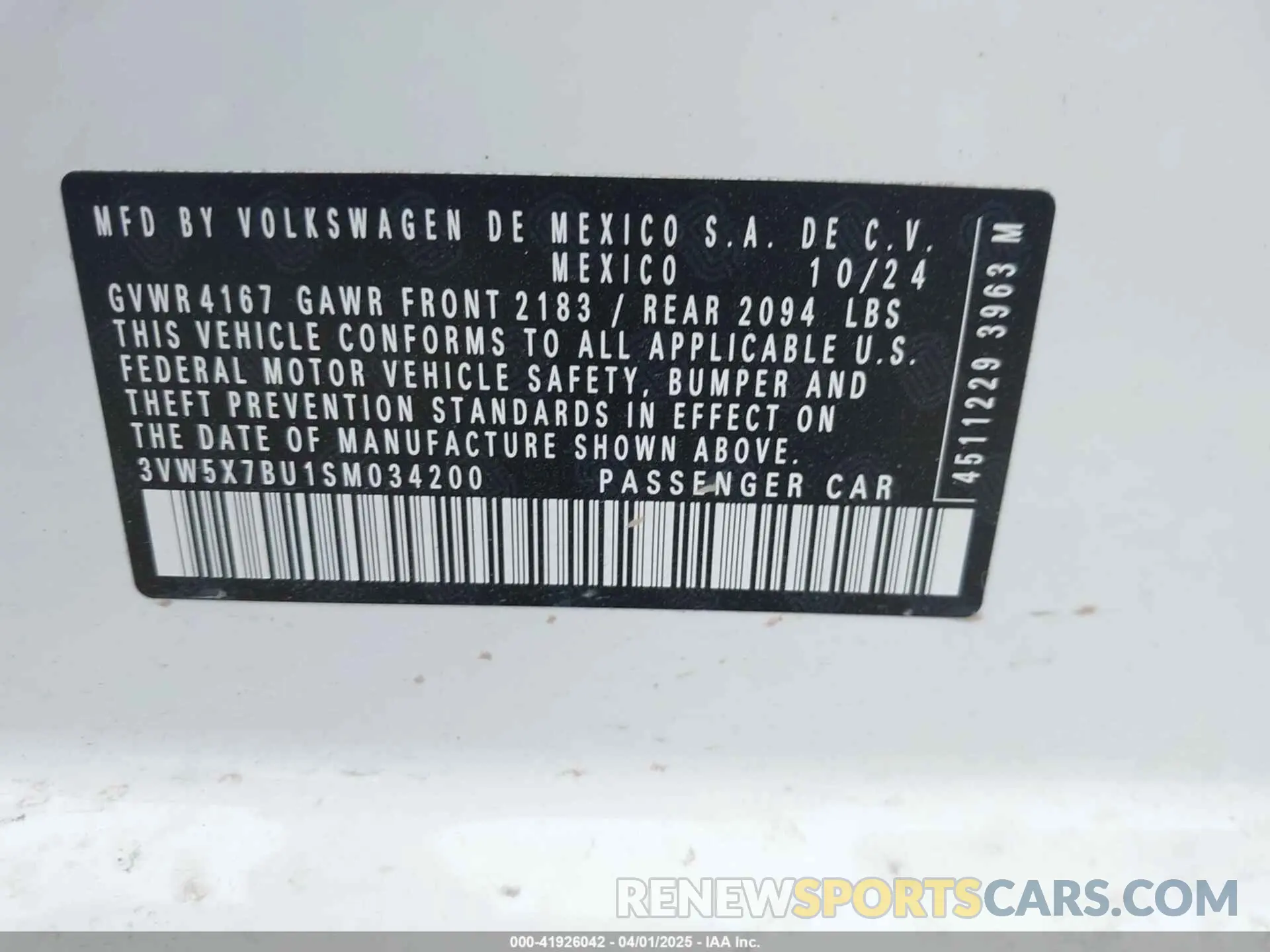 9 fotografías del automóvil dañado 3VW5X7BU1SM034200 VOLKSWAGEN JETTA 2025