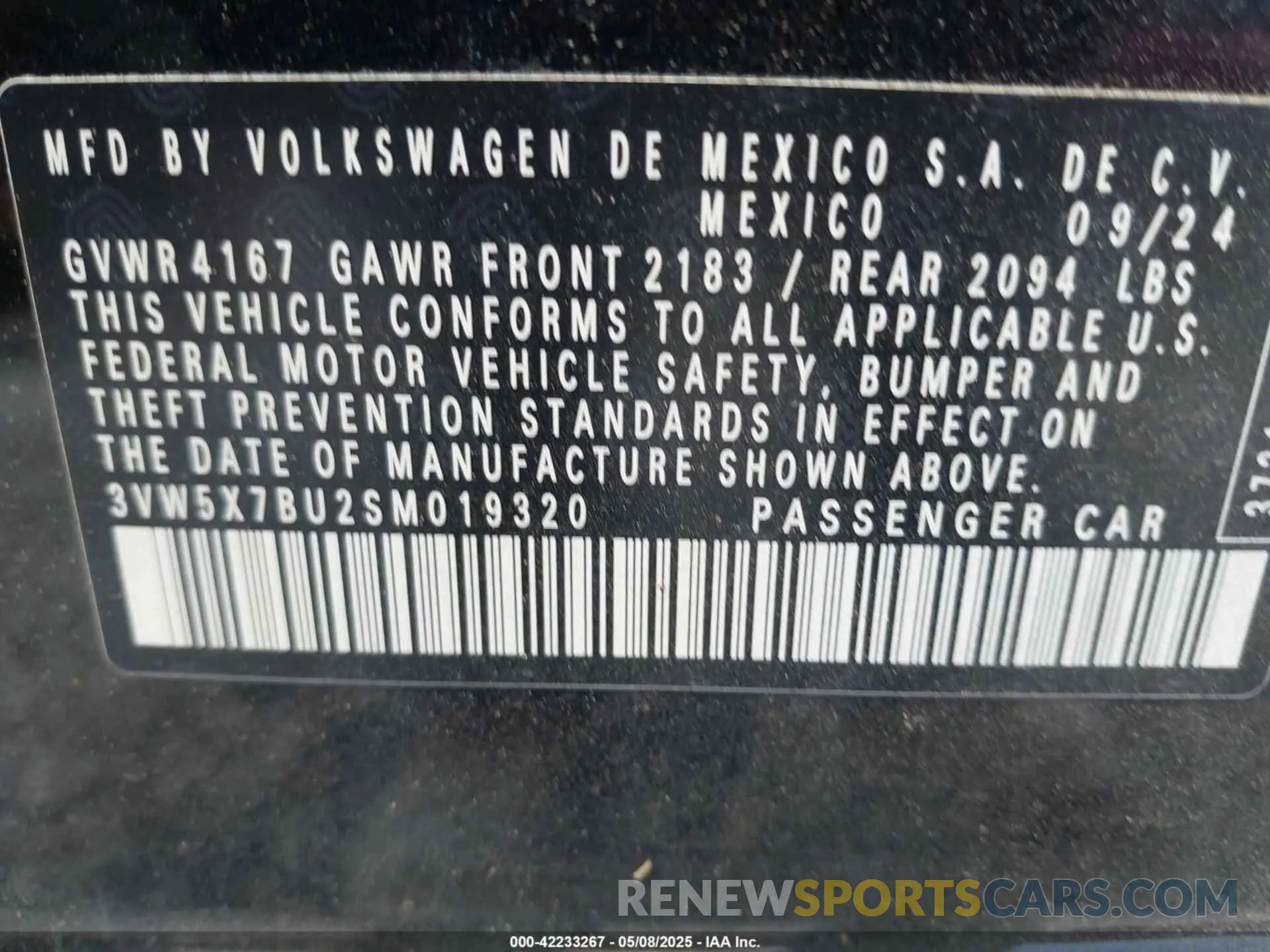 9 fotografías del automóvil dañado 3VW5X7BU2SM019320 VOLKSWAGEN JETTA 2025