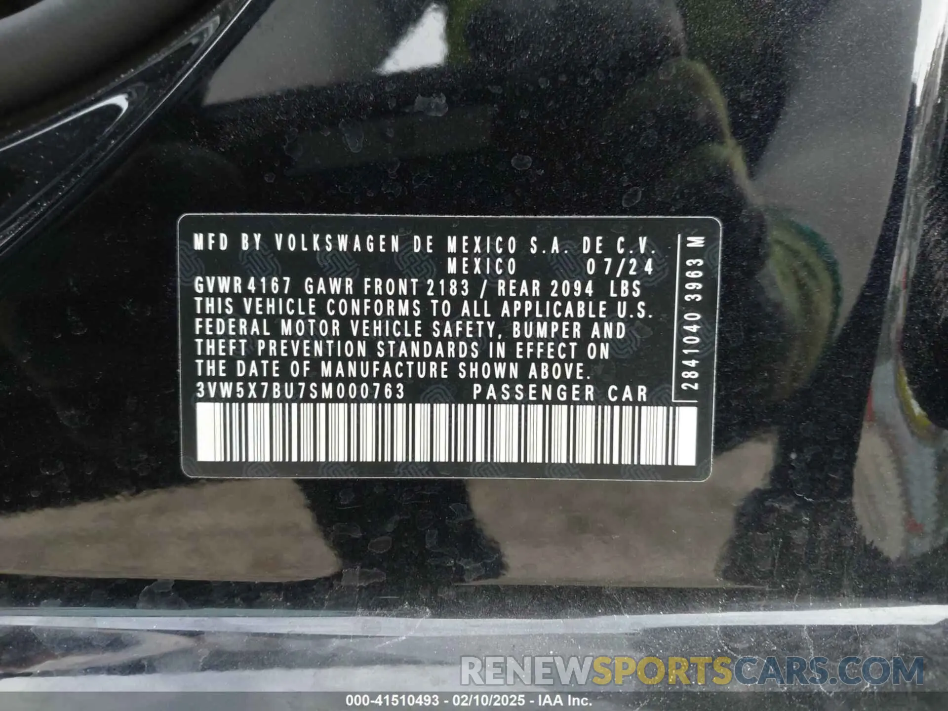 9 fotografías del automóvil dañado 3VW5X7BU7SM000763 VOLKSWAGEN JETTA 2025