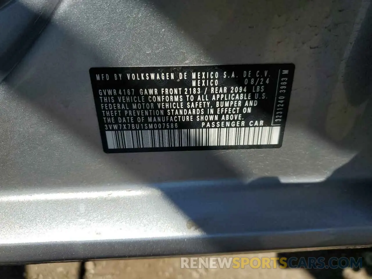 12 fotografías del automóvil dañado 3VW7X7BU1SM007586 VOLKSWAGEN JETTA 2025