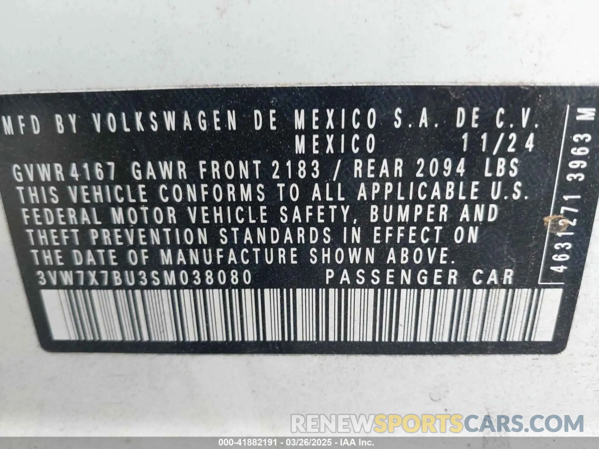 9 fotografías del automóvil dañado 3VW7X7BU3SM038080 VOLKSWAGEN JETTA 2025