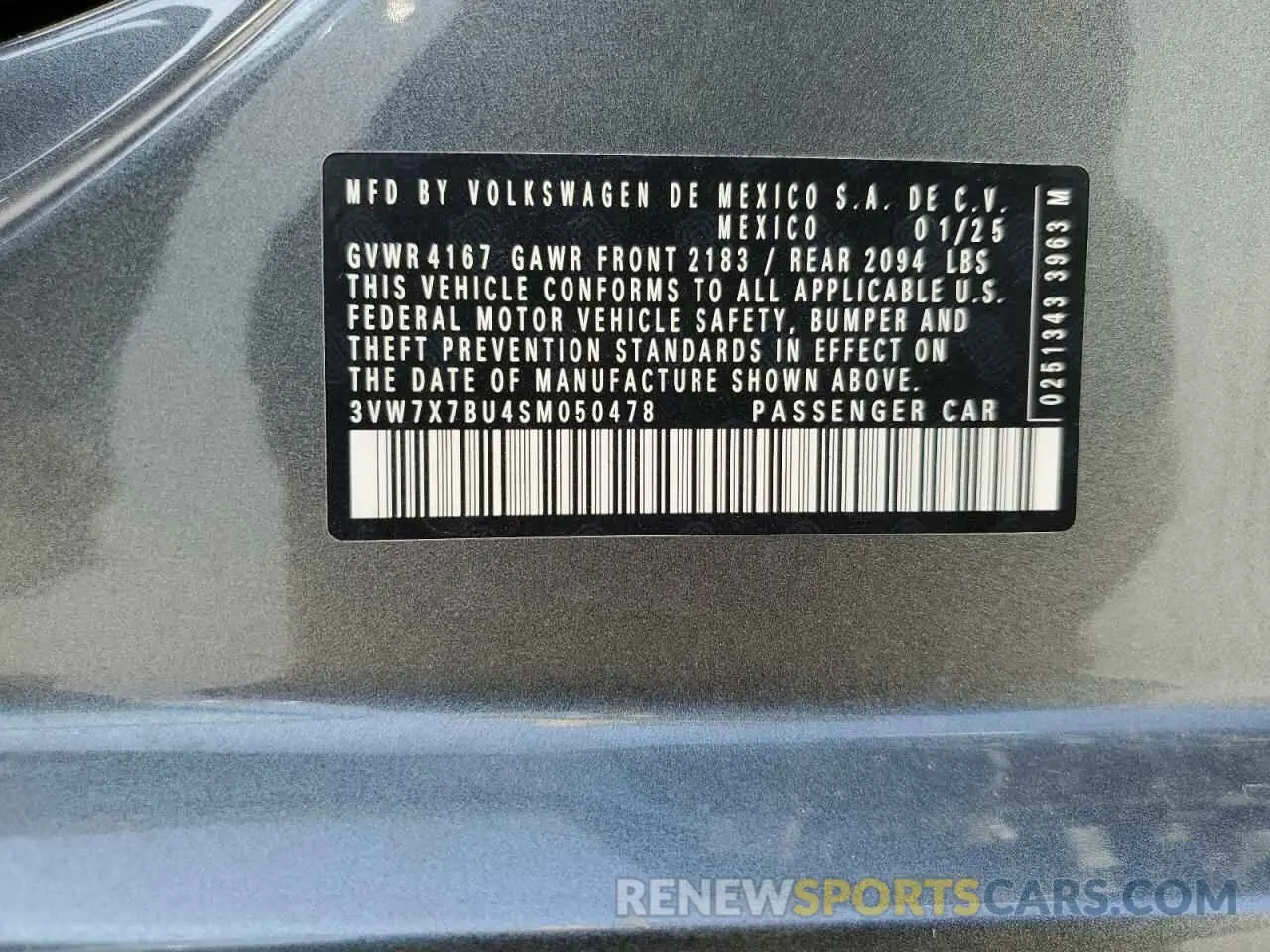 13 fotografías del automóvil dañado 3VW7X7BU4SM050478 VOLKSWAGEN JETTA 2025