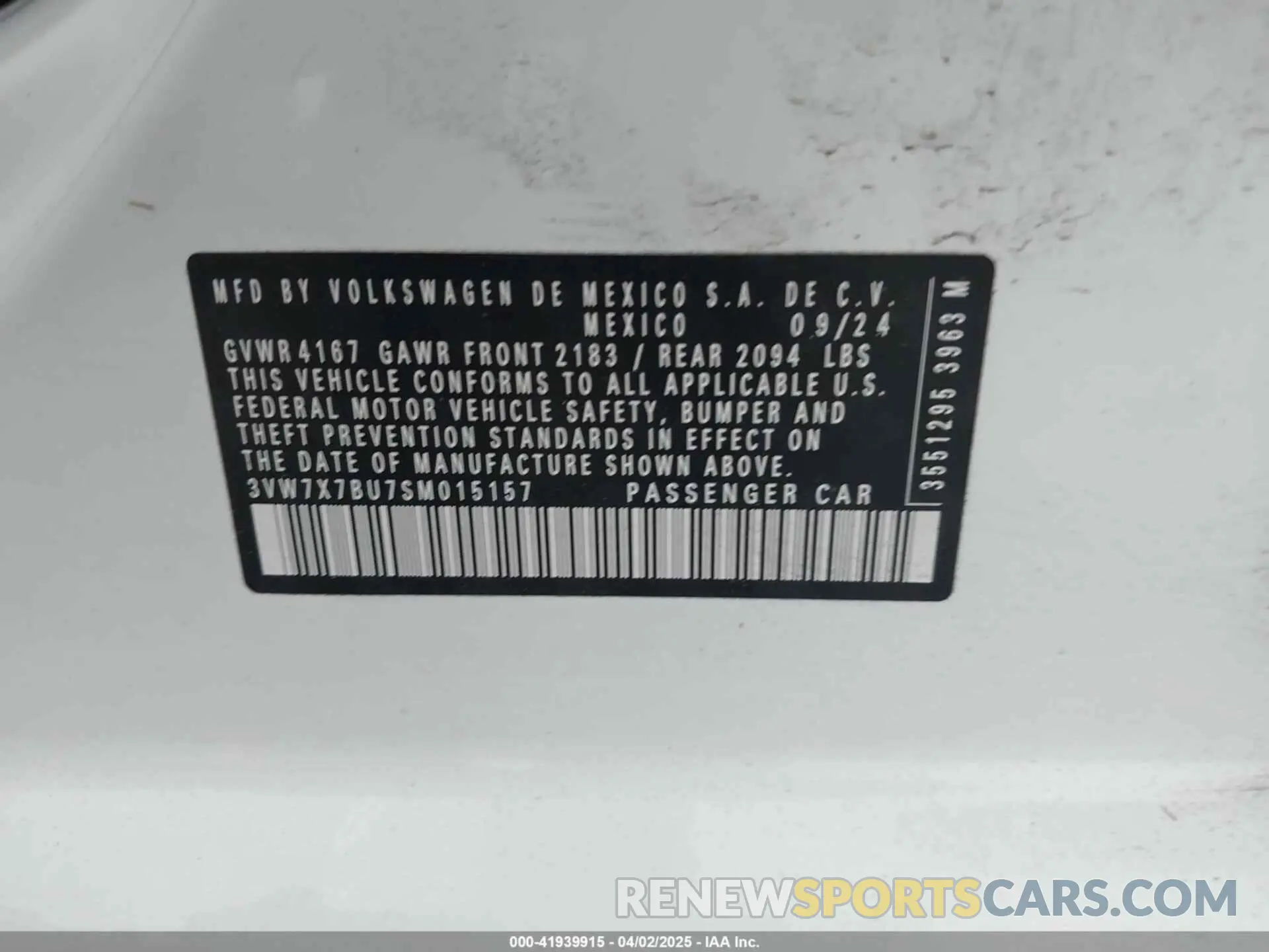 9 fotografías del automóvil dañado 3VW7X7BU7SM015157 VOLKSWAGEN JETTA 2025