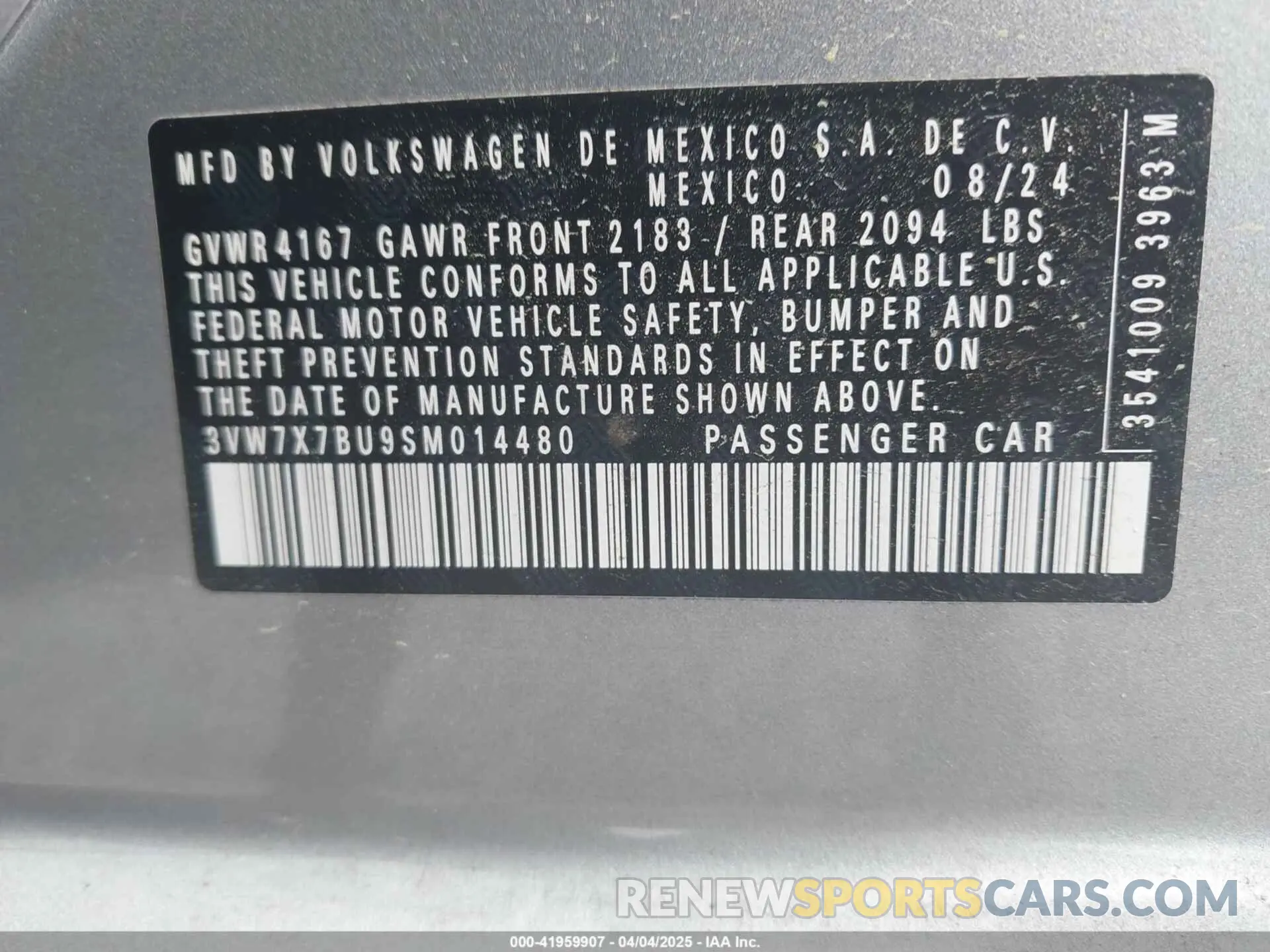 9 fotografías del automóvil dañado 3VW7X7BU9SM014480 VOLKSWAGEN JETTA 2025