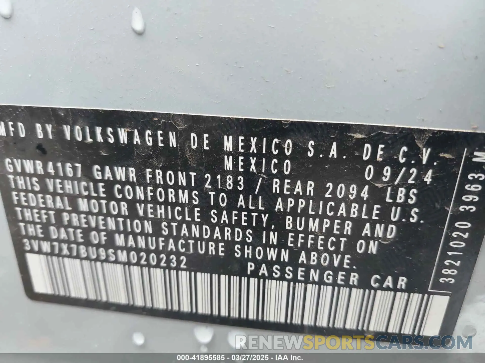 9 fotografías del automóvil dañado 3VW7X7BU9SM020232 VOLKSWAGEN JETTA 2025