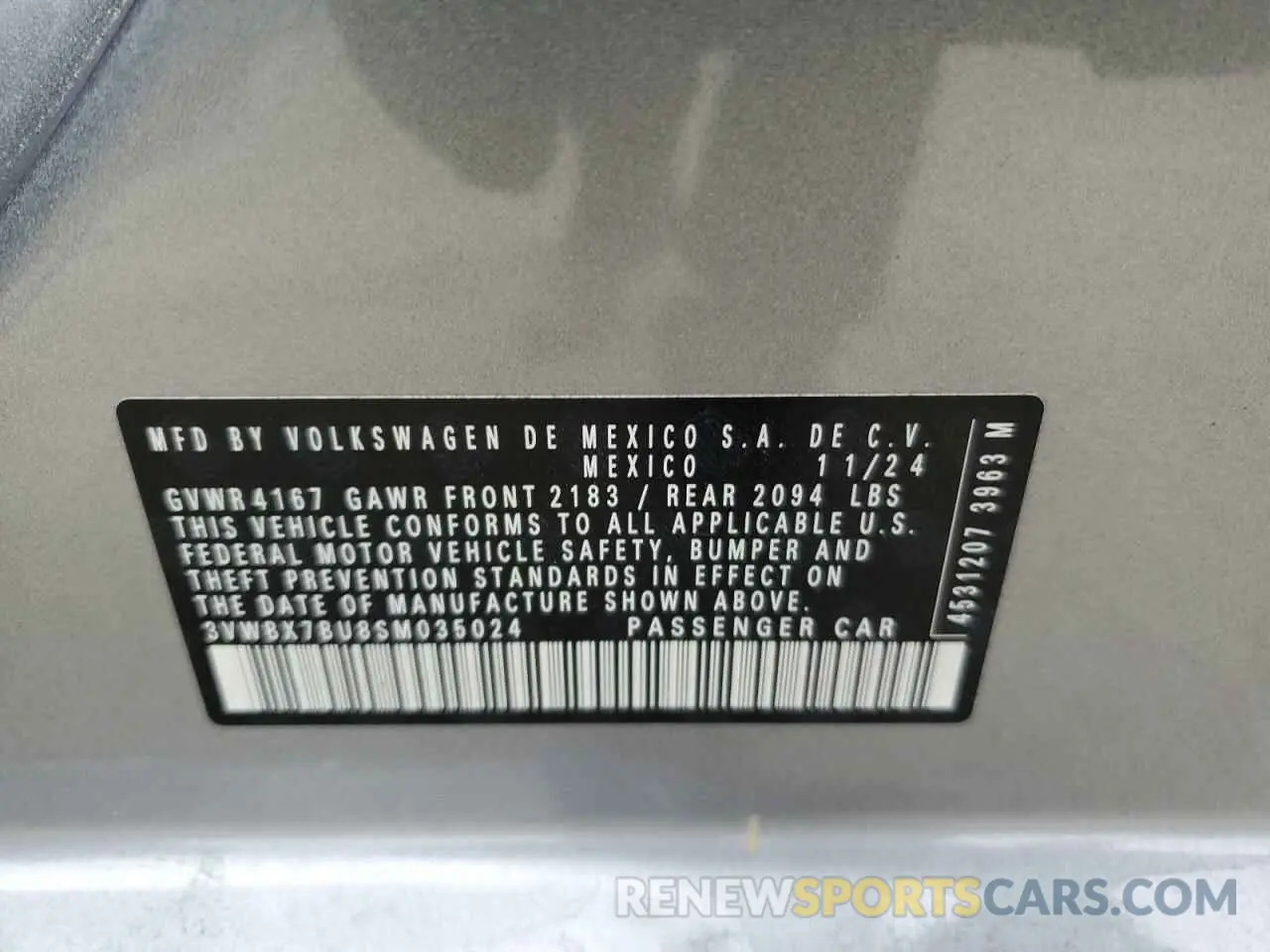 12 fotografías del automóvil dañado 3VWBX7BU8SM035024 VOLKSWAGEN JETTA 2025