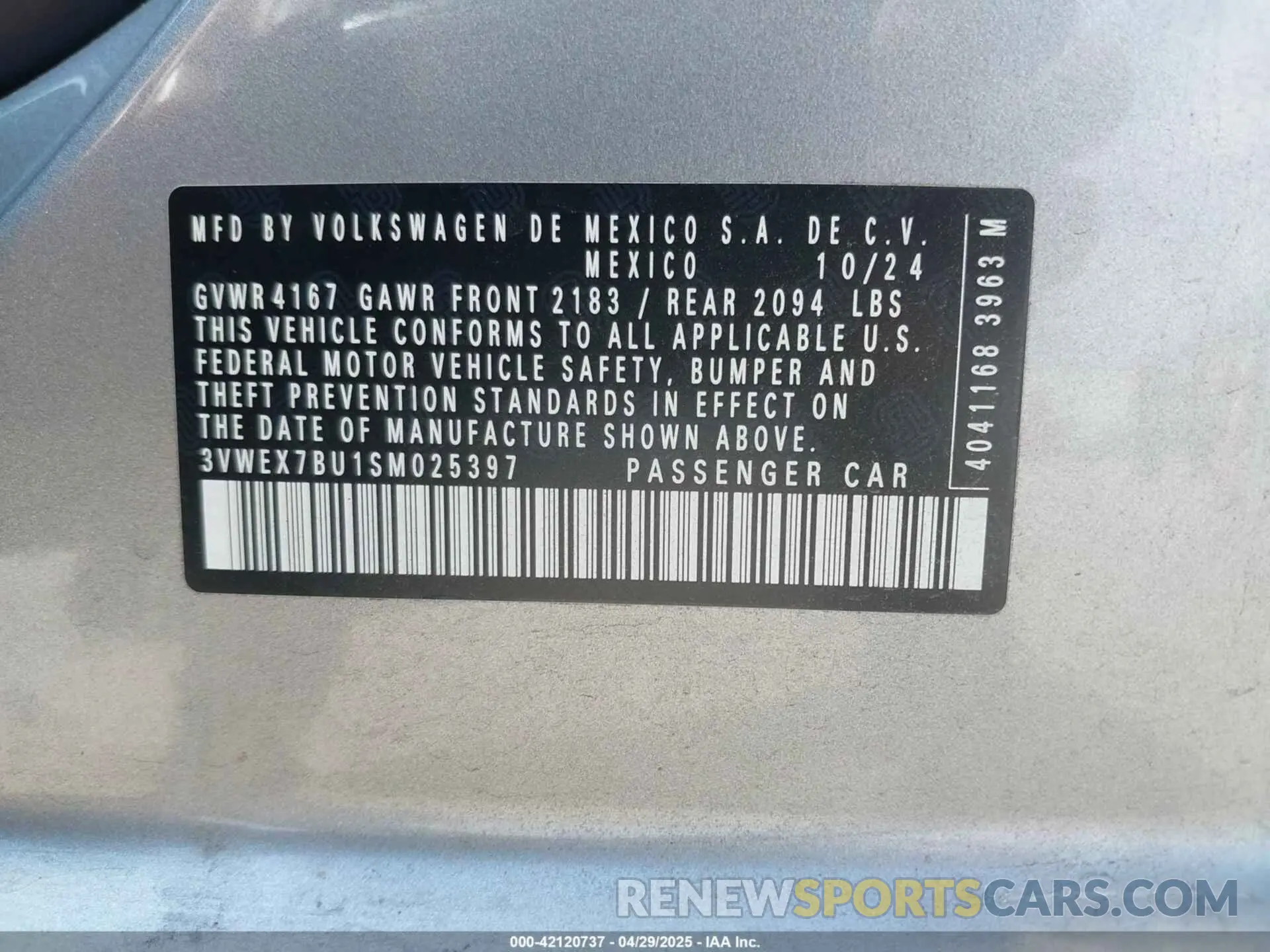 9 fotografías del automóvil dañado 3VWEX7BU1SM025397 VOLKSWAGEN JETTA 2025
