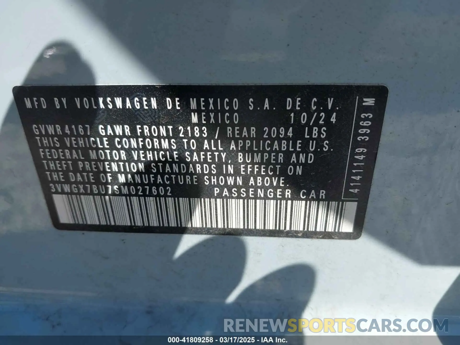 9 fotografías del automóvil dañado 3VWGX7BU7SM027602 VOLKSWAGEN JETTA 2025