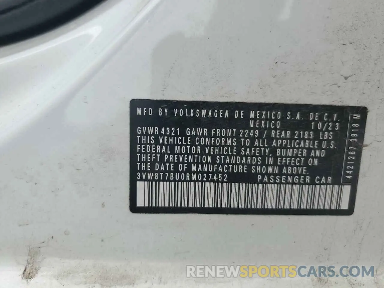 12 fotografías del automóvil dañado 3VW8T7BU0RM027452 VOLKSWAGEN JETTA 40TH 2024