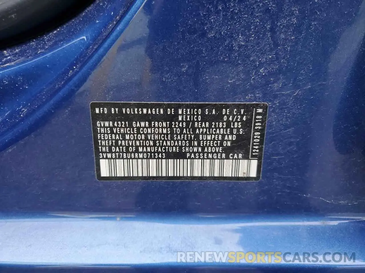 13 fotografías del automóvil dañado 3VW8T7BU6RM071343 VOLKSWAGEN JETTA 40TH 2024