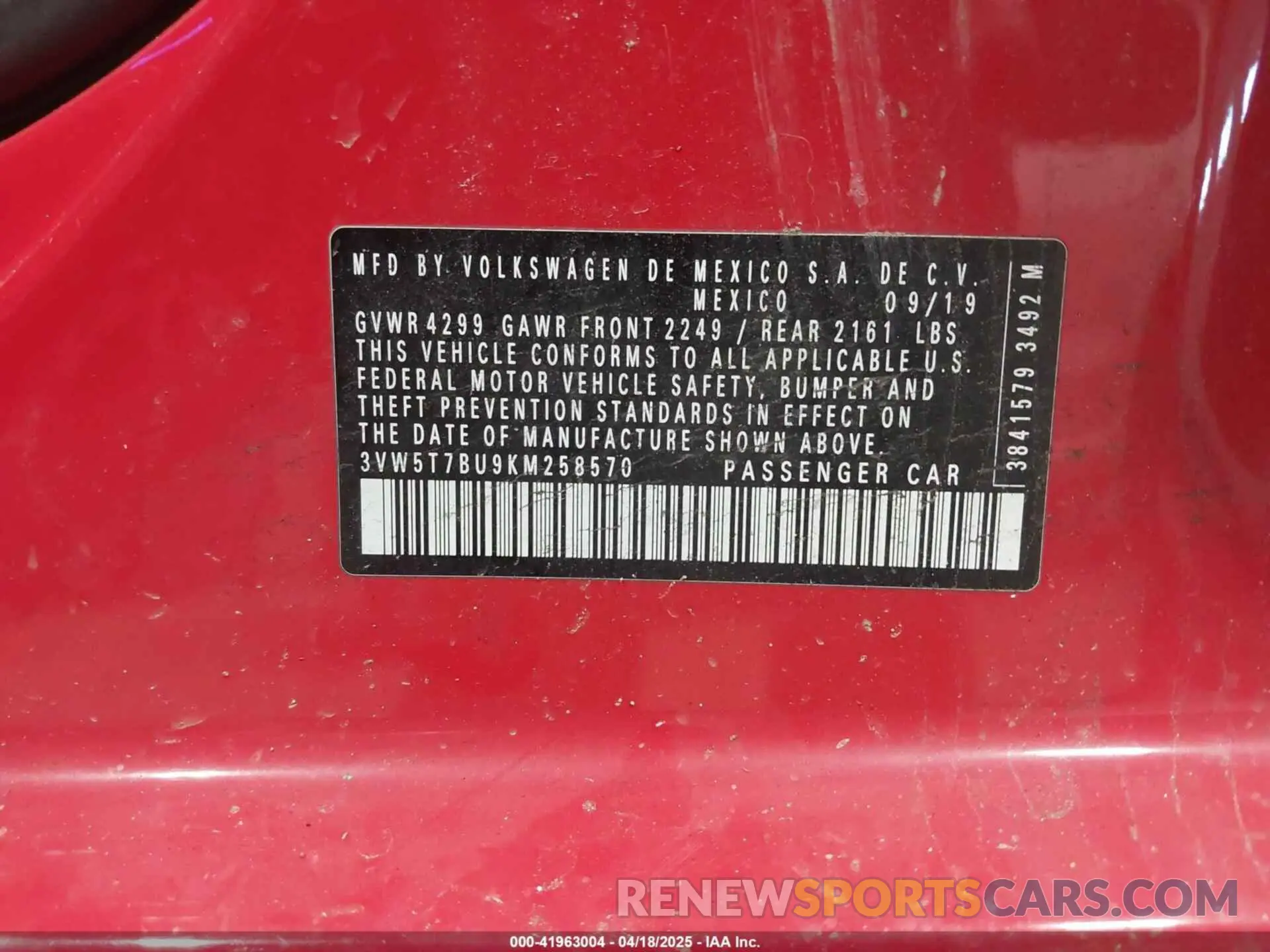 9 fotografías del automóvil dañado 3VW5T7BU9KM258570 VOLKSWAGEN JETTA GLI 2019