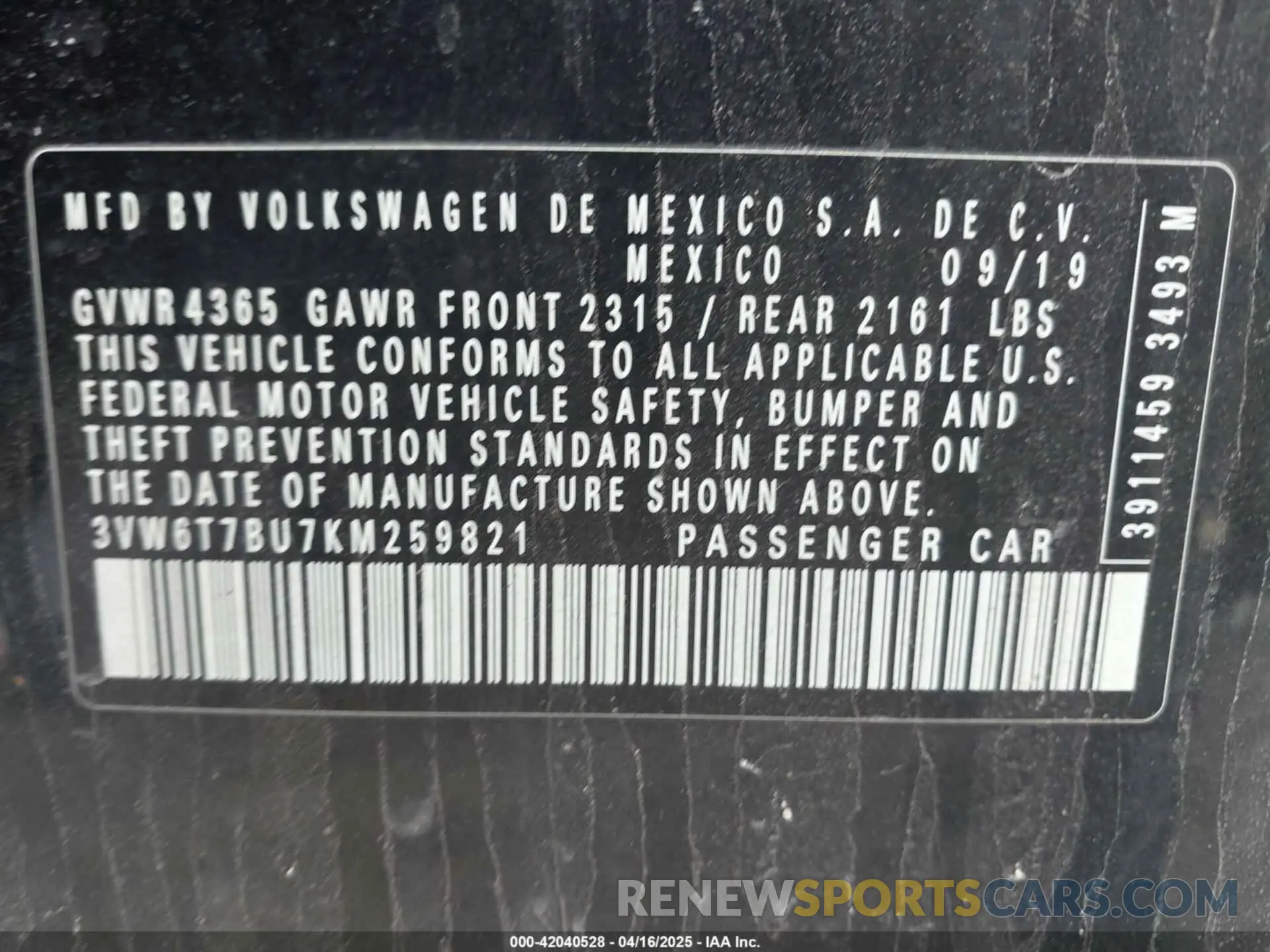 9 fotografías del automóvil dañado 3VW6T7BU7KM259821 VOLKSWAGEN JETTA GLI 2019