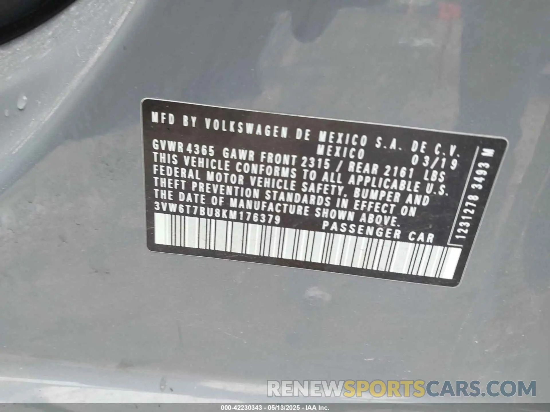 9 fotografías del automóvil dañado 3VW6T7BU8KM176379 VOLKSWAGEN JETTA GLI 2019