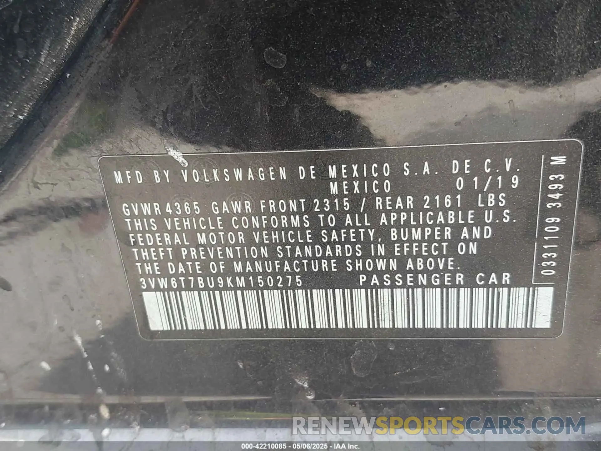 9 fotografías del automóvil dañado 3VW6T7BU9KM150275 VOLKSWAGEN JETTA GLI 2019