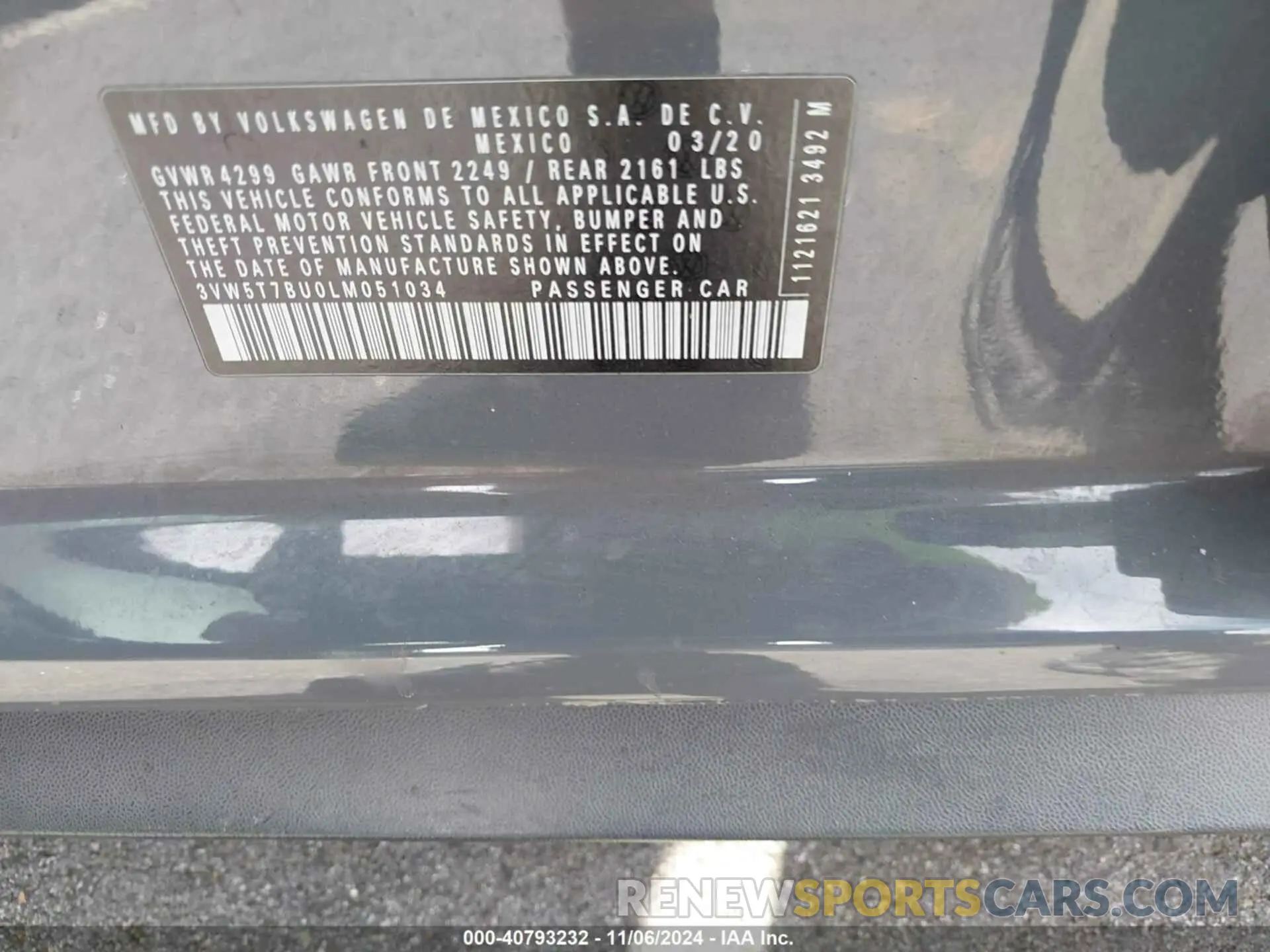 9 fotografías del automóvil dañado 3VW5T7BU0LM051034 VOLKSWAGEN JETTA GLI 2020