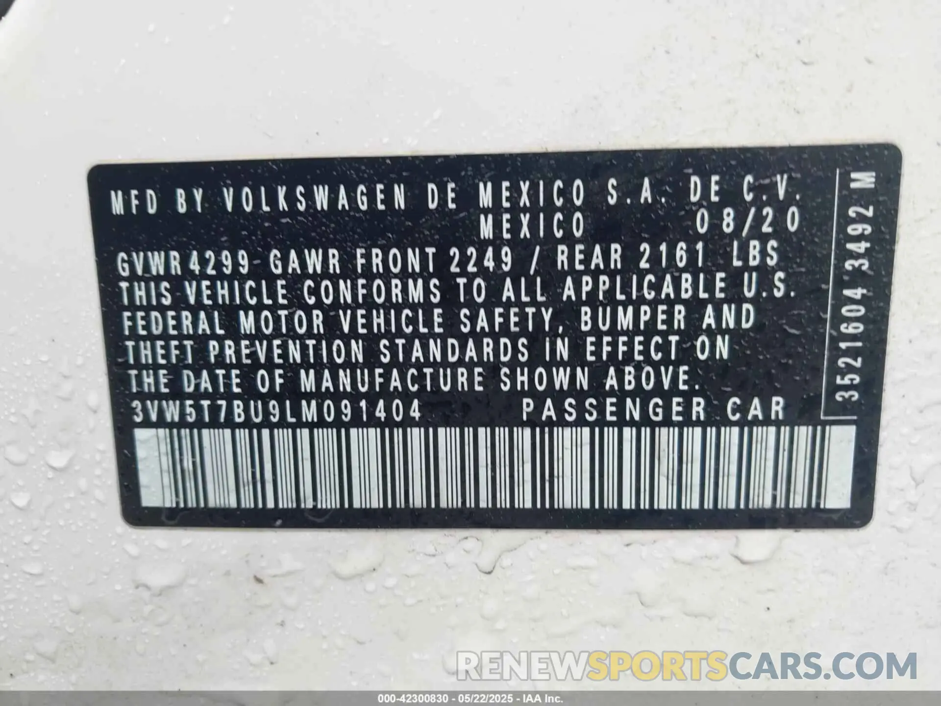 9 fotografías del automóvil dañado 3VW5T7BU9LM091404 VOLKSWAGEN JETTA GLI 2020