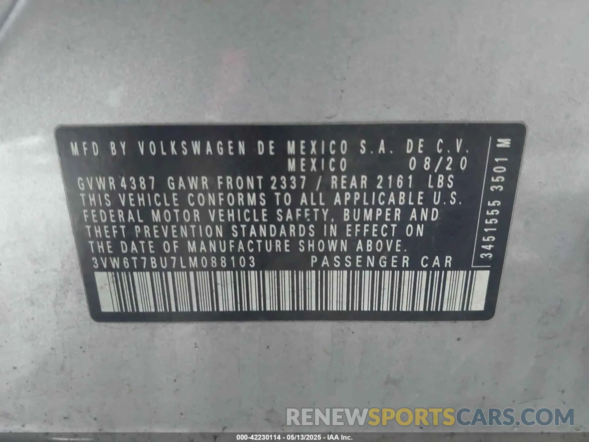 9 fotografías del automóvil dañado 3VW6T7BU7LM088103 VOLKSWAGEN JETTA GLI 2020