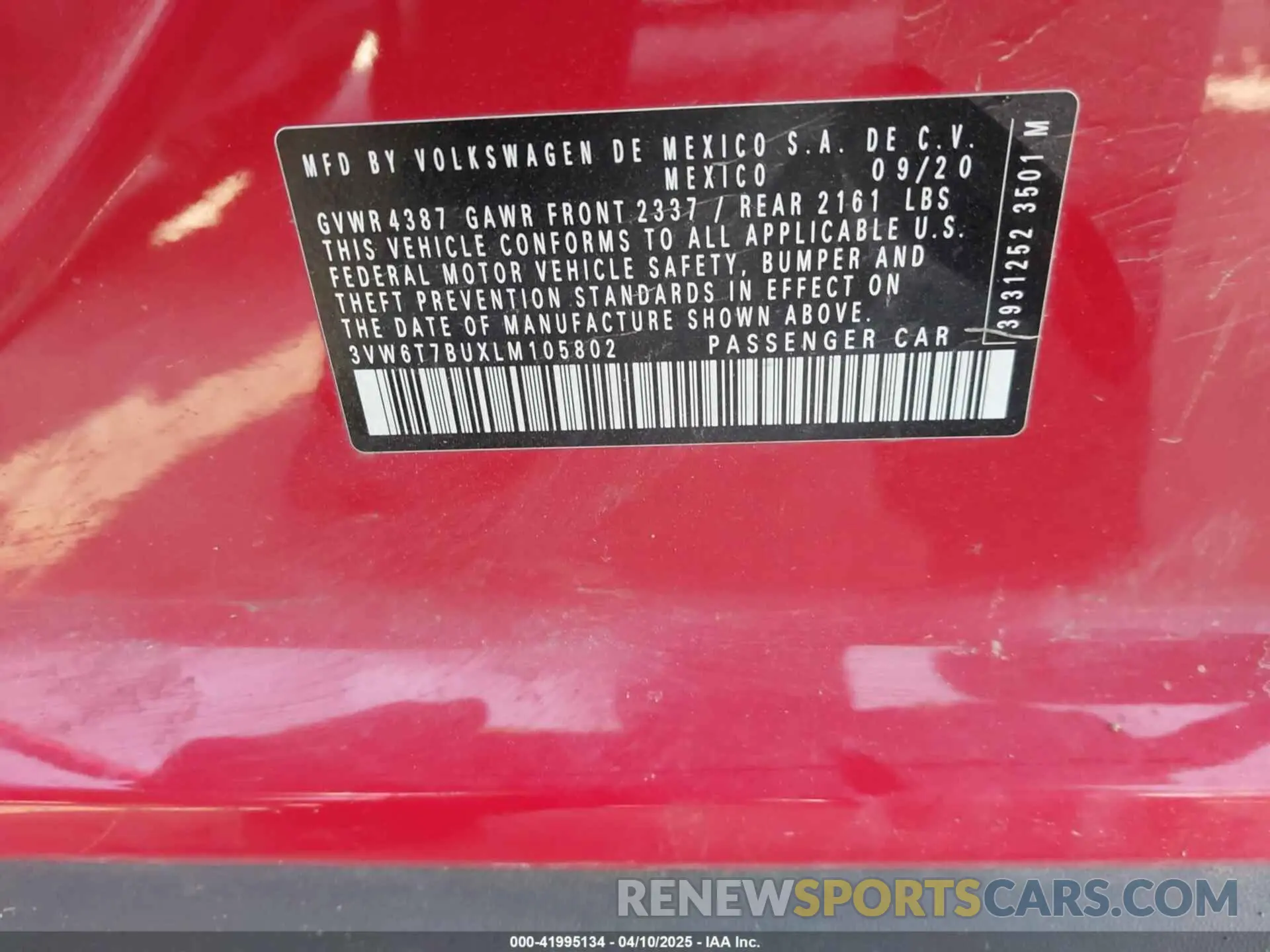 9 fotografías del automóvil dañado 3VW6T7BUXLM105802 VOLKSWAGEN JETTA GLI 2020