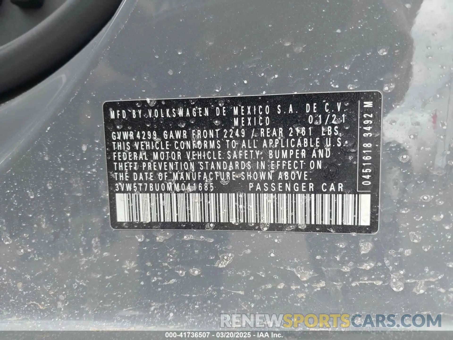 9 fotografías del automóvil dañado 3VW5T7BU0MM041685 VOLKSWAGEN JETTA GLI 2021