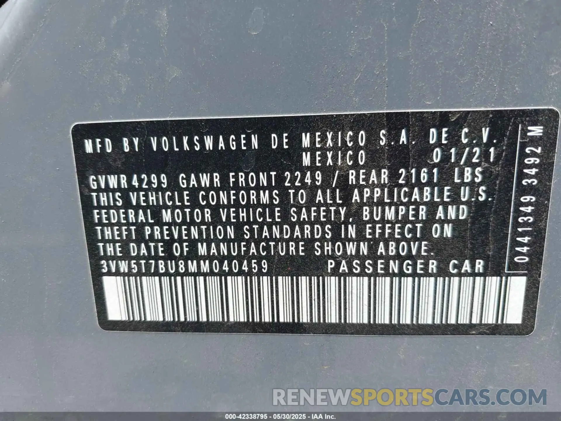 9 fotografías del automóvil dañado 3VW5T7BU8MM040459 VOLKSWAGEN JETTA GLI 2021