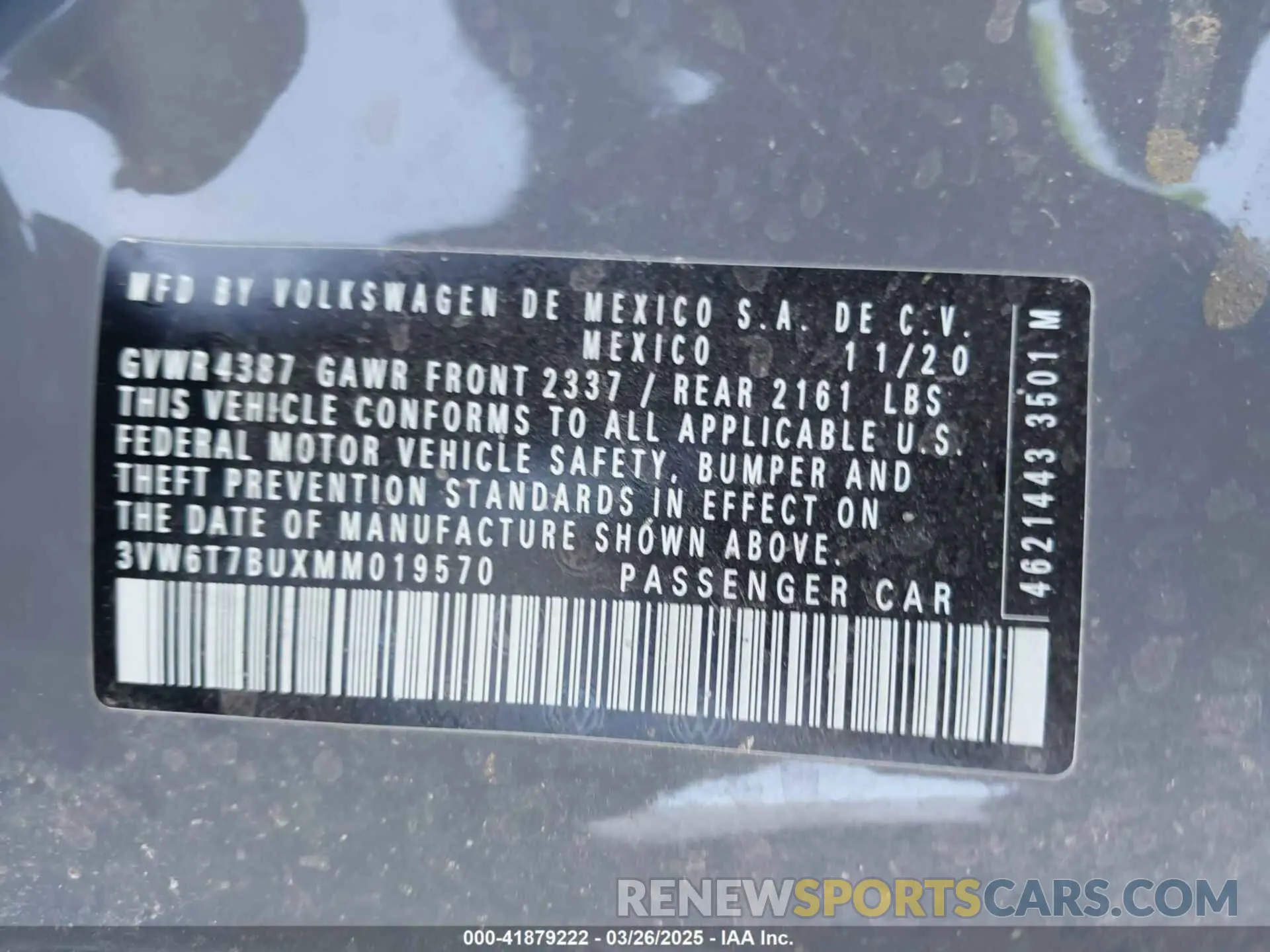 9 fotografías del automóvil dañado 3VW6T7BUXMM019570 VOLKSWAGEN JETTA GLI 2021