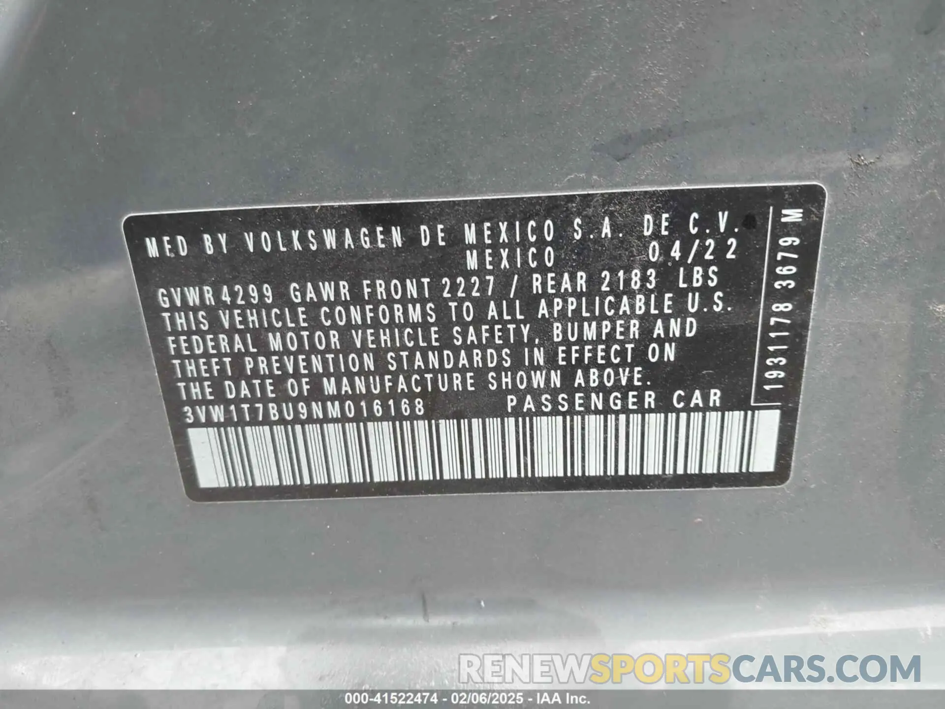 9 fotografías del automóvil dañado 3VW1T7BU9NM016168 VOLKSWAGEN JETTA GLI 2022