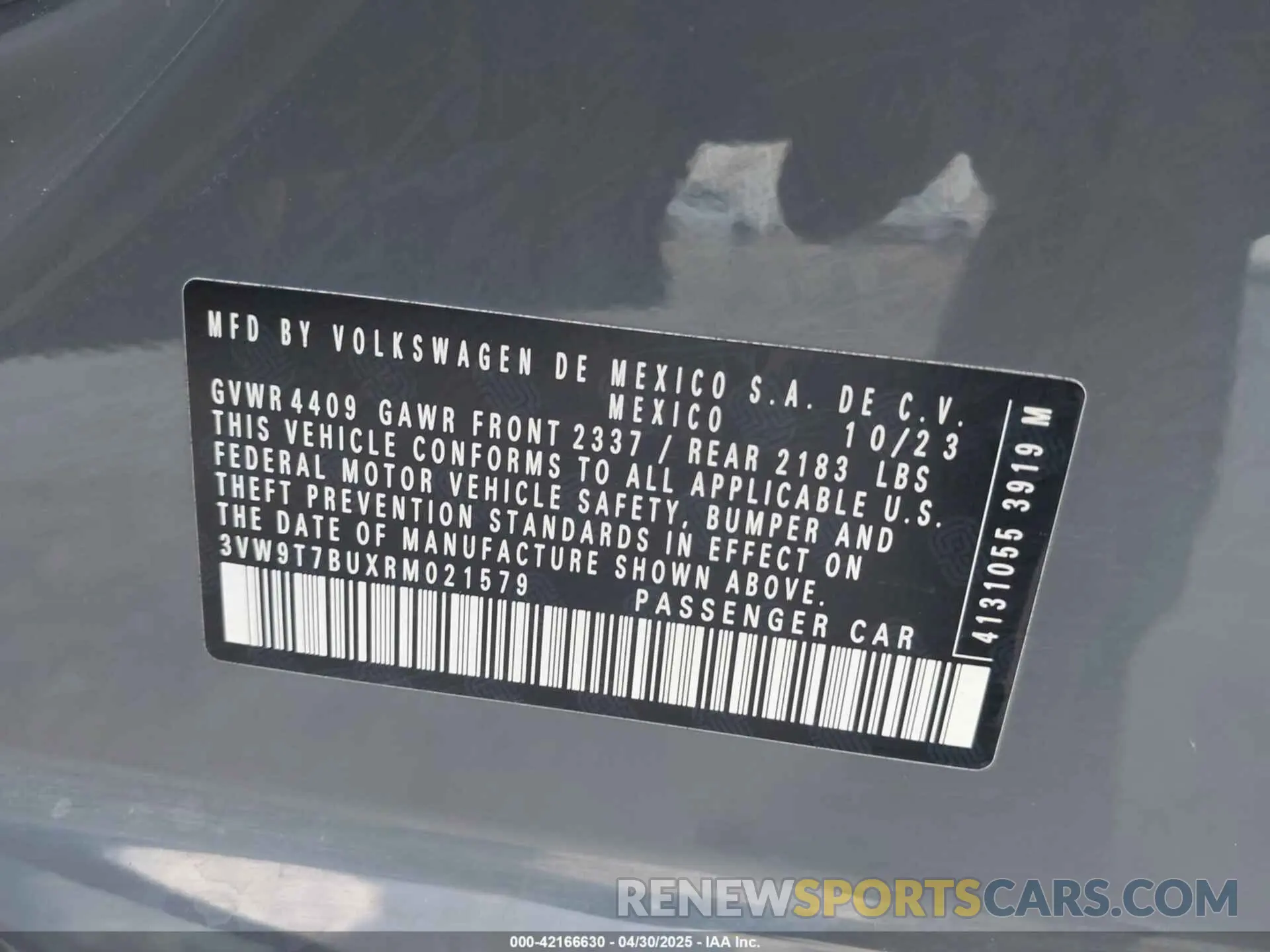 9 fotografías del automóvil dañado 3VW9T7BUXRM021579 VOLKSWAGEN JETTA GLI 2024