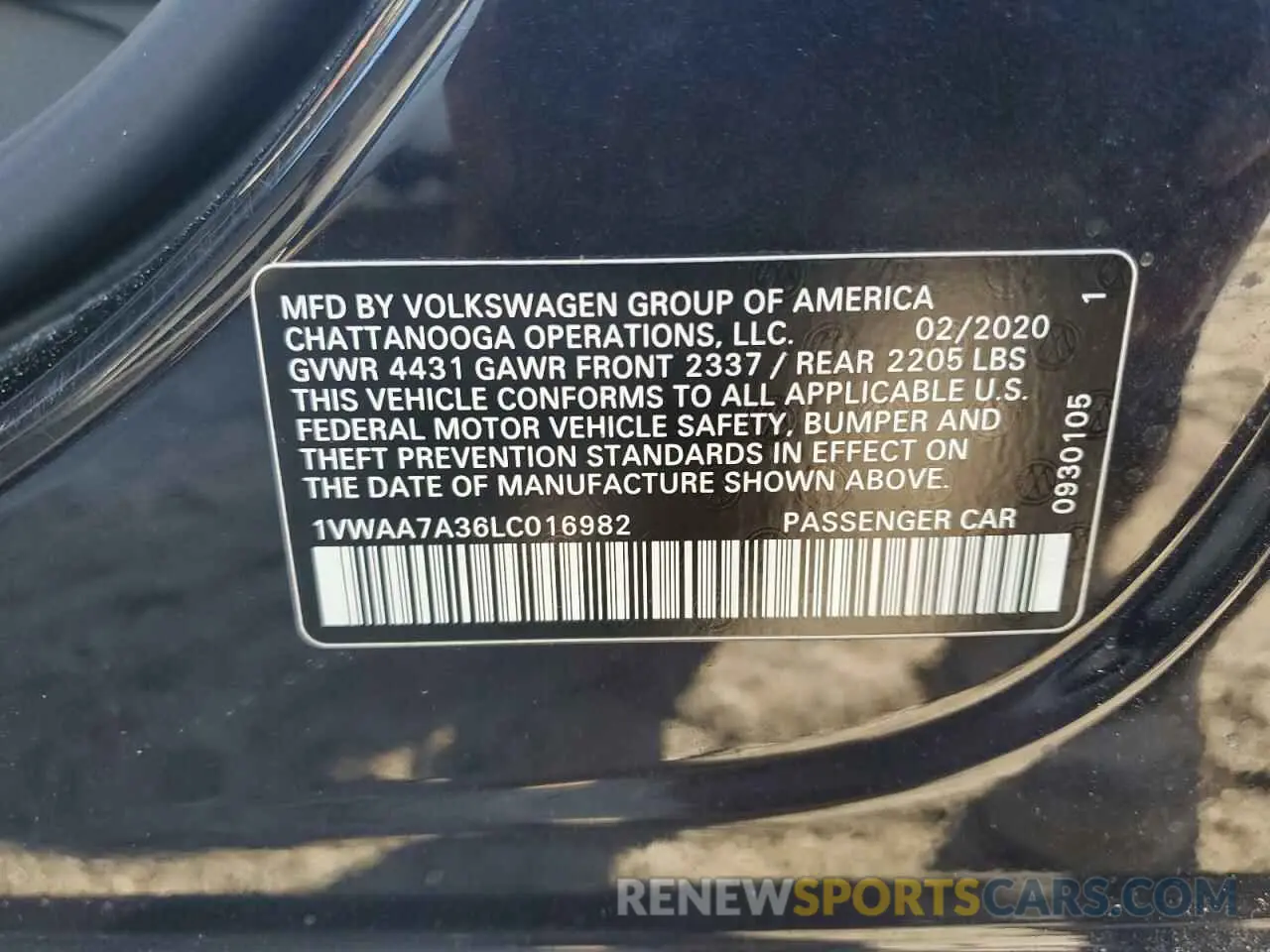12 fotografías del automóvil dañado 1VWAA7A36LC016982 VOLKSWAGEN PASSAT 2020