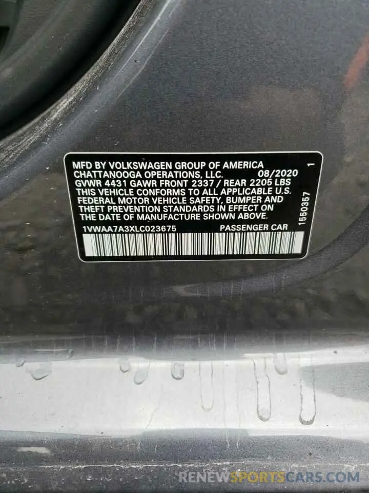 12 fotografías del automóvil dañado 1VWAA7A3XLC023675 VOLKSWAGEN PASSAT 2020