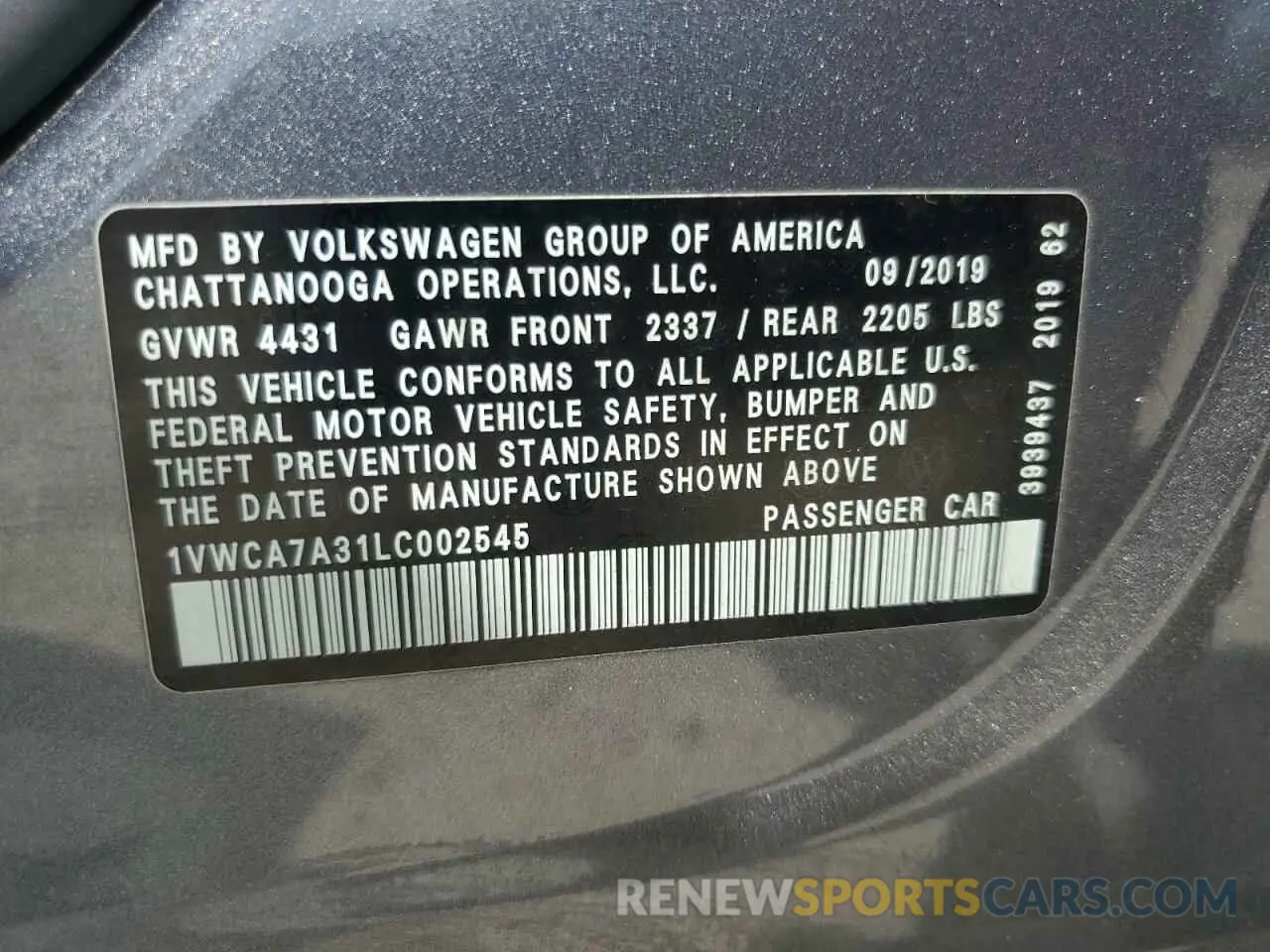 13 fotografías del automóvil dañado 1VWCA7A31LC002545 VOLKSWAGEN PASSAT 2020
