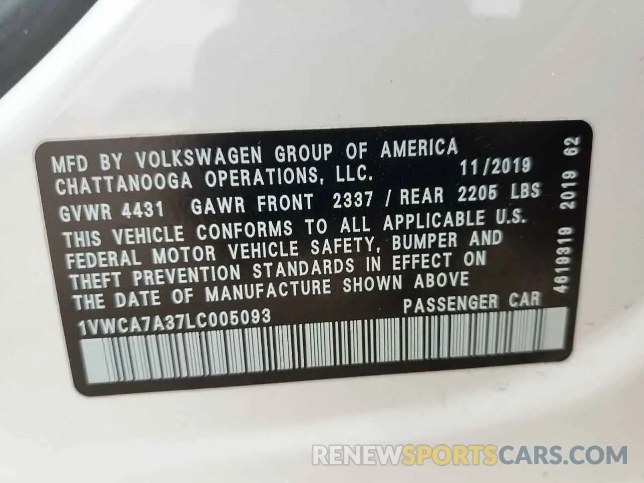 13 fotografías del automóvil dañado 1VWCA7A37LC005093 VOLKSWAGEN PASSAT 2020