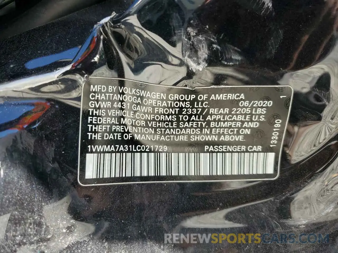 14 fotografías del automóvil dañado 1VWMA7A31LC021729 VOLKSWAGEN PASSAT 2020