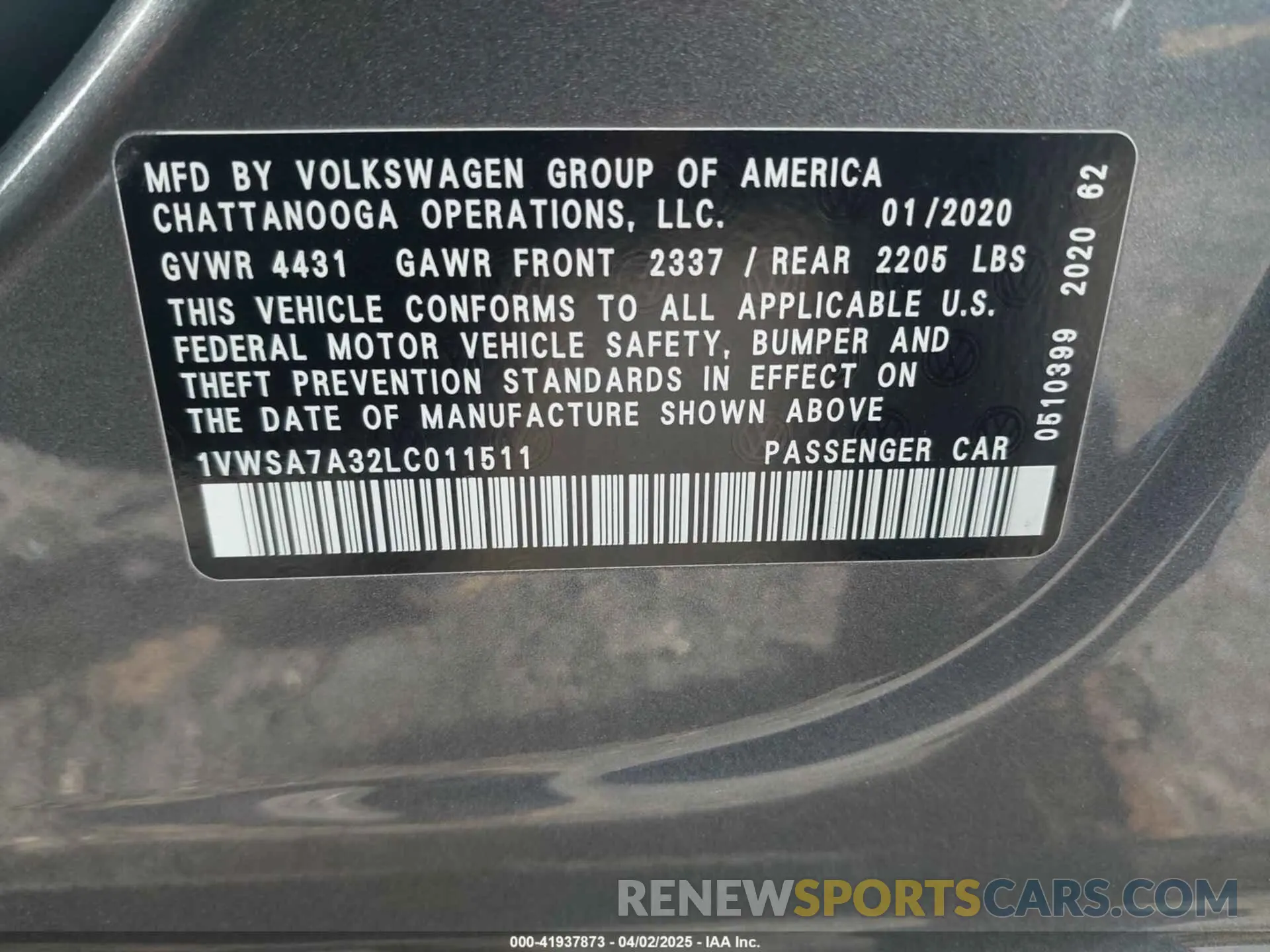 9 fotografías del automóvil dañado 1VWSA7A32LC011511 VOLKSWAGEN PASSAT 2020