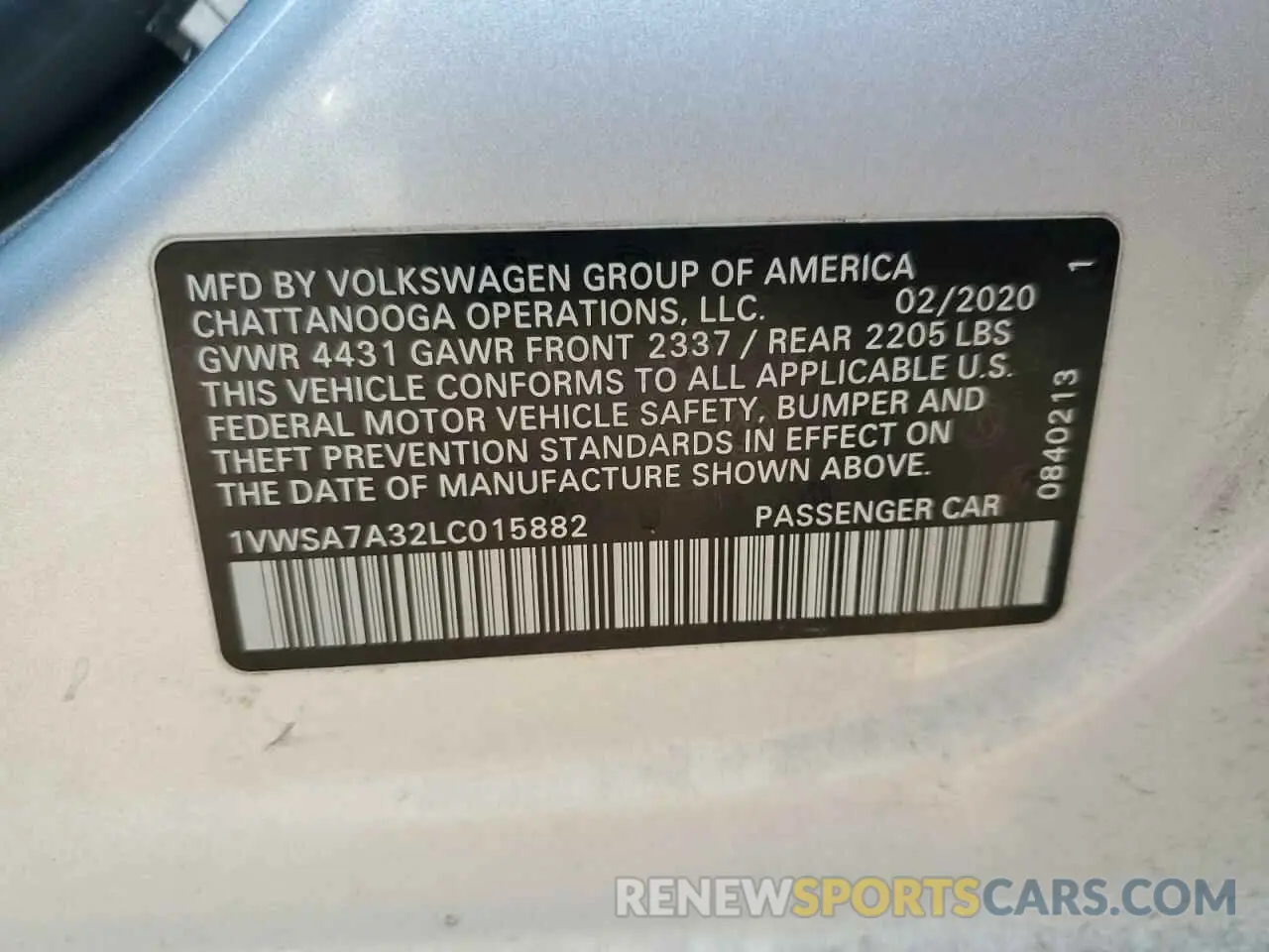 12 fotografías del automóvil dañado 1VWSA7A32LC015882 VOLKSWAGEN PASSAT 2020