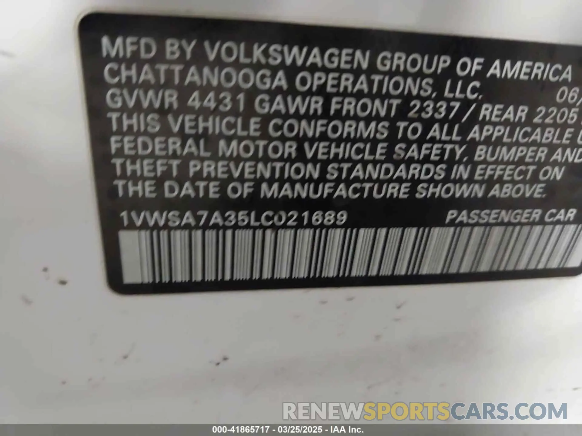 9 fotografías del automóvil dañado 1VWSA7A35LC021689 VOLKSWAGEN PASSAT 2020