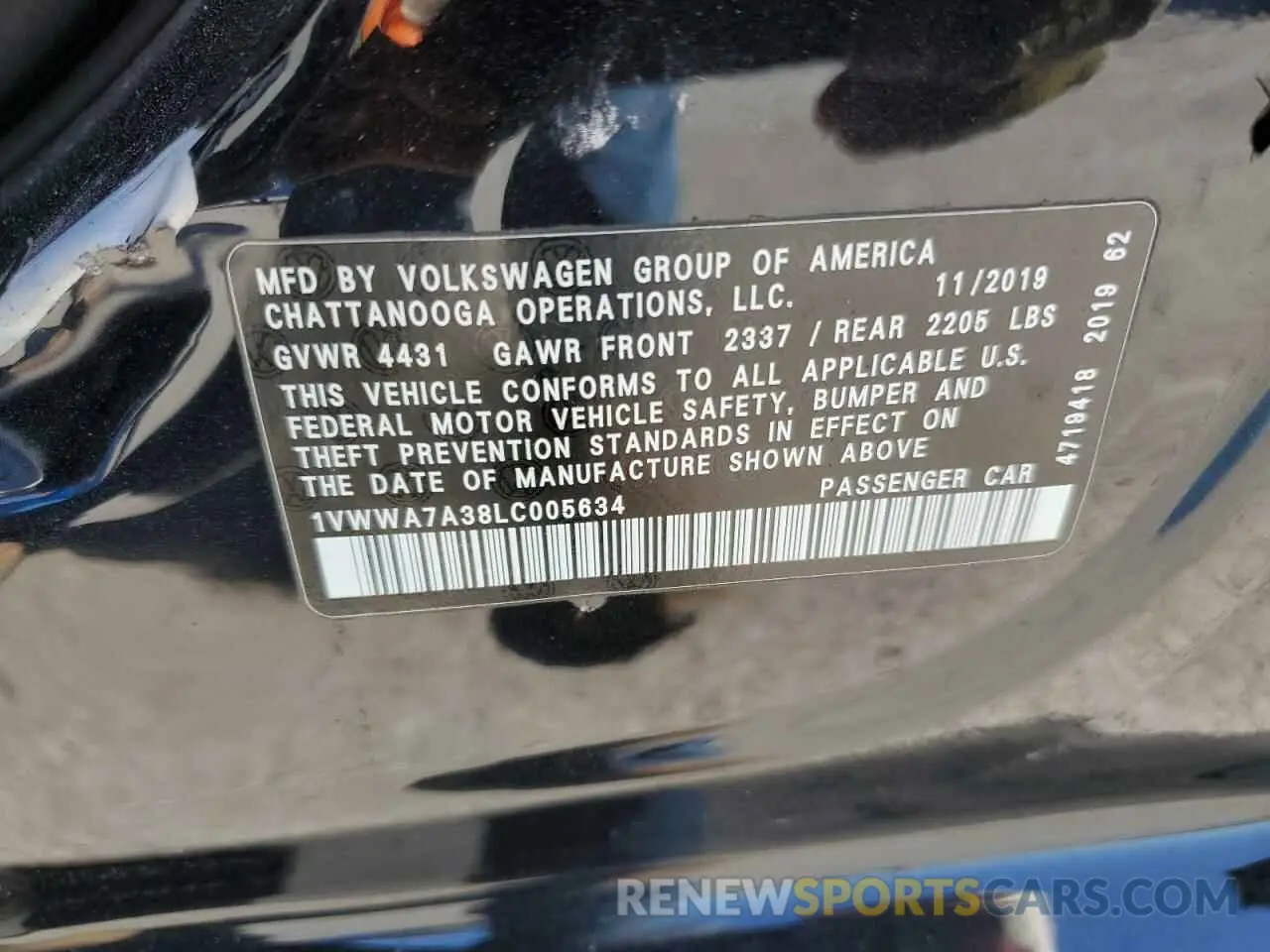 14 fotografías del automóvil dañado 1VWWA7A38LC005634 VOLKSWAGEN PASSAT 2020