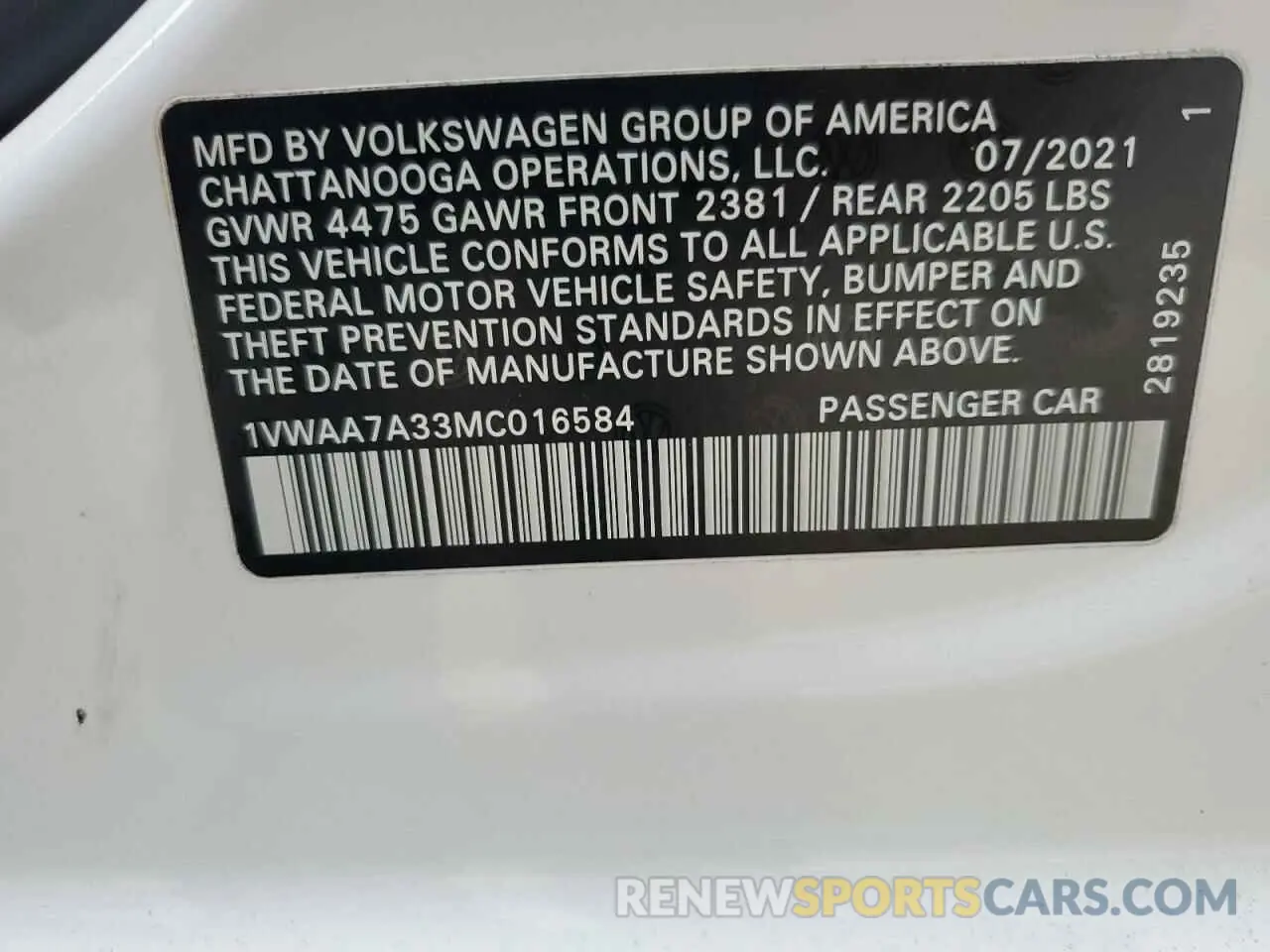 12 fotografías del automóvil dañado 1VWAA7A33MC016584 VOLKSWAGEN PASSAT 2021