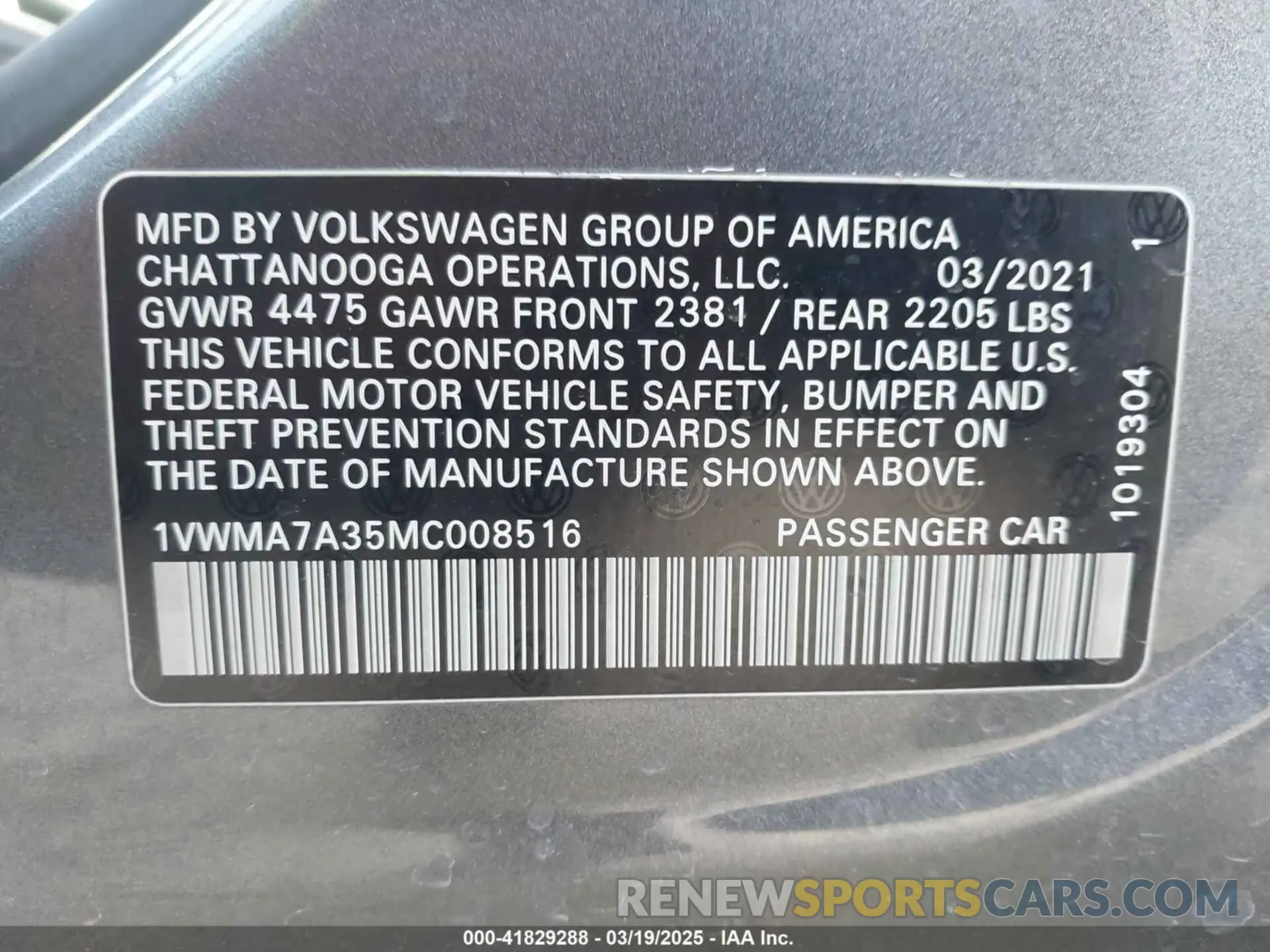 9 fotografías del automóvil dañado 1VWMA7A35MC008516 VOLKSWAGEN PASSAT 2021