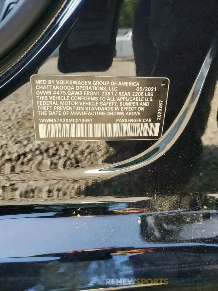 12 fotografías del automóvil dañado 1VWMA7A3XMC014697 VOLKSWAGEN PASSAT 2021