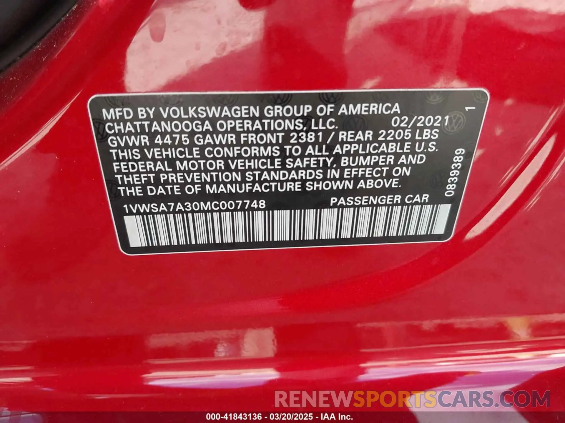 9 fotografías del automóvil dañado 1VWSA7A30MC007748 VOLKSWAGEN PASSAT 2021