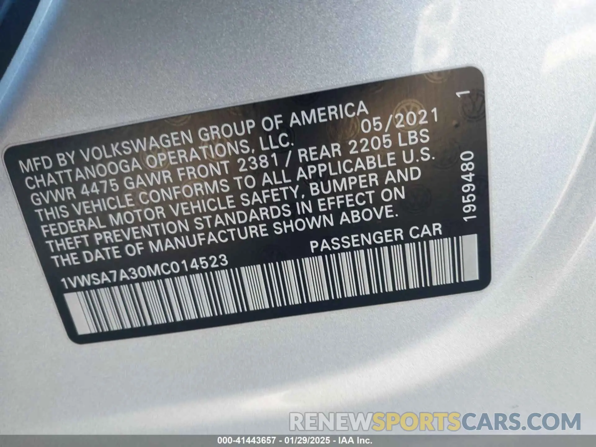 9 fotografías del automóvil dañado 1VWSA7A30MC014523 VOLKSWAGEN PASSAT 2021