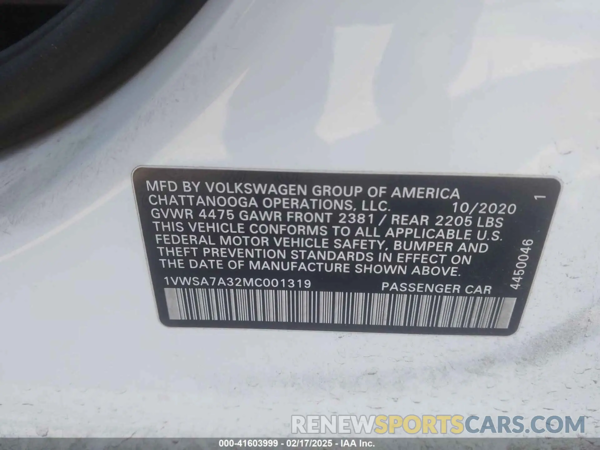 9 fotografías del automóvil dañado 1VWSA7A32MC001319 VOLKSWAGEN PASSAT 2021